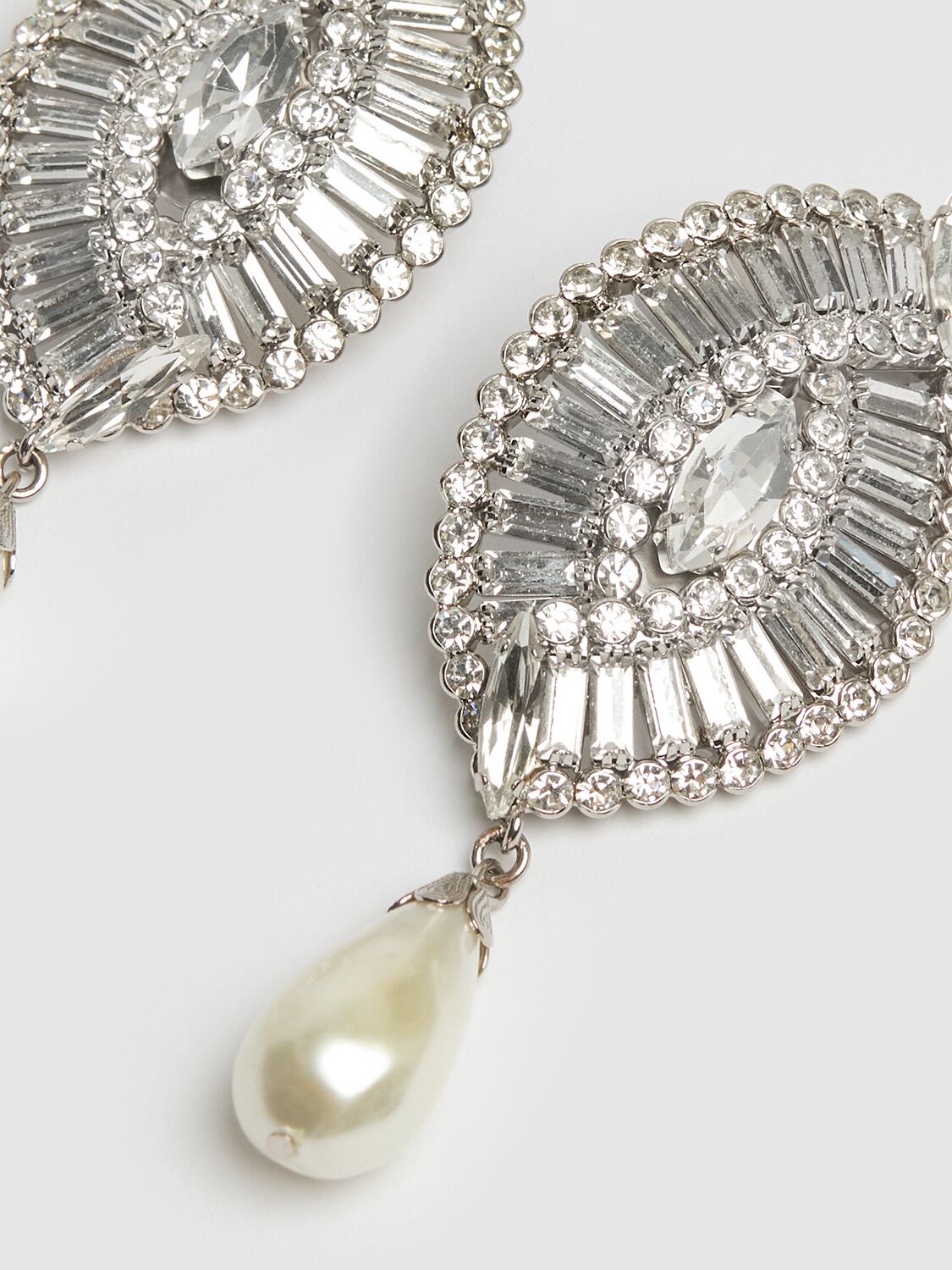 Shop Alessandra Rich Crystal Shell Faux Pearl Earrings In Silver