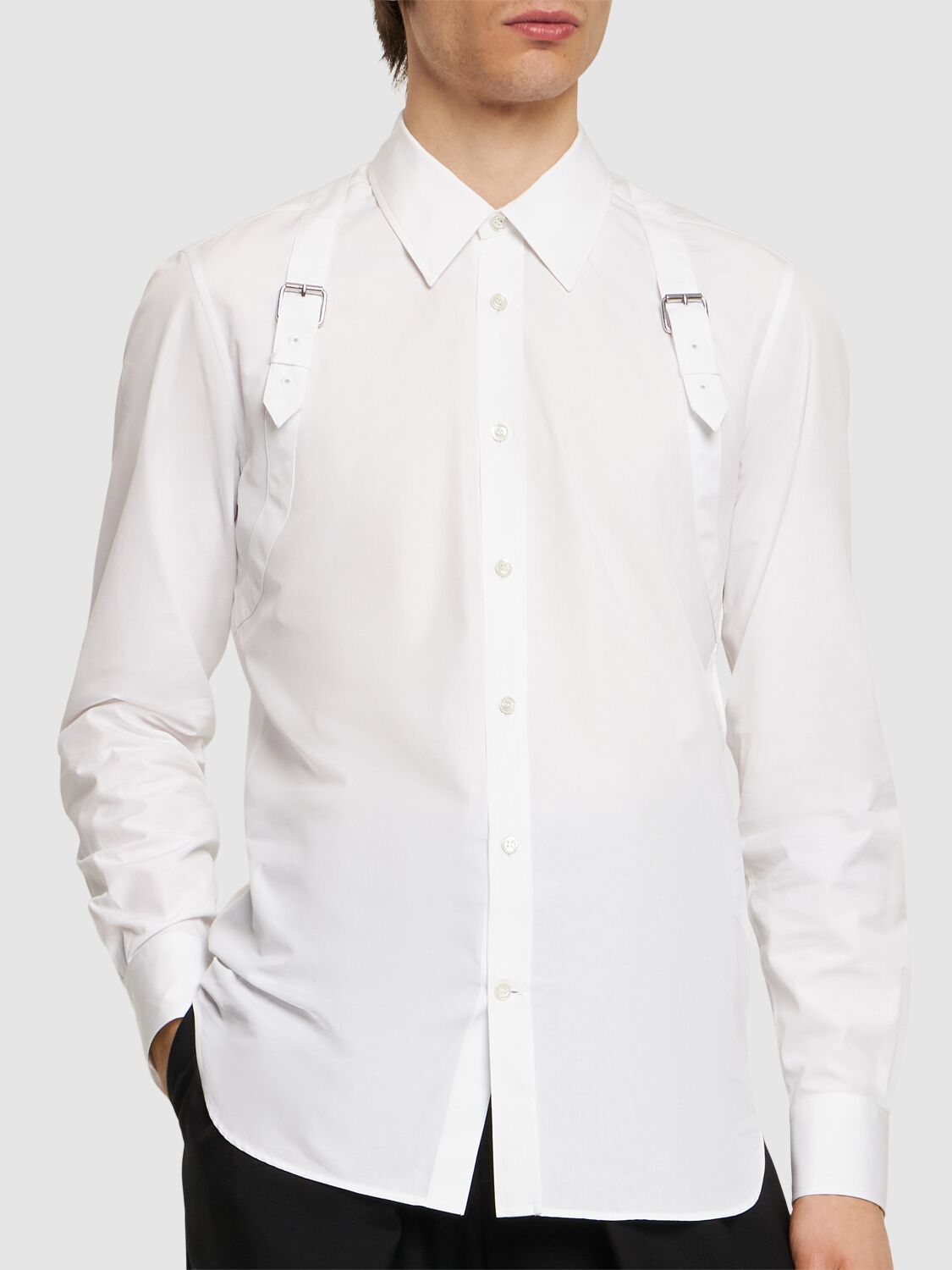 Shop Alexander Mcqueen Double Strap Harness Cotton Shirt In Optic White