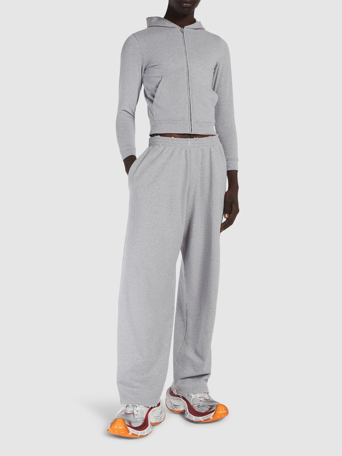 Shop Balenciaga Baggy Cotton Sweatpants In Heather Grey