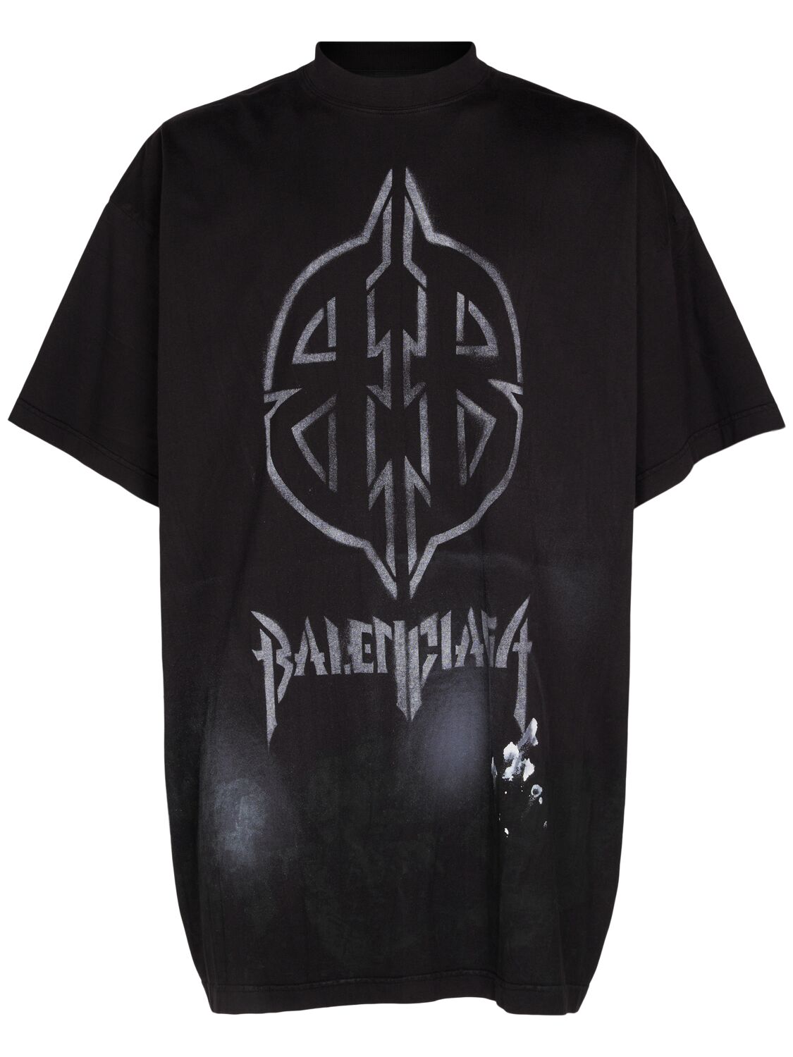 Balenciaga Metal Bb Stencil Vintage Cotton T-shirt In Washed Black