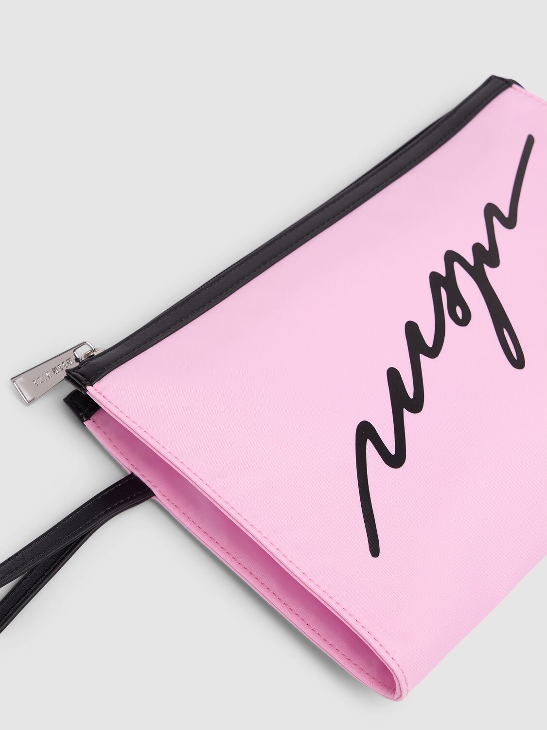 Shop Msgm Logo Printed Nylon Pochette In Pink