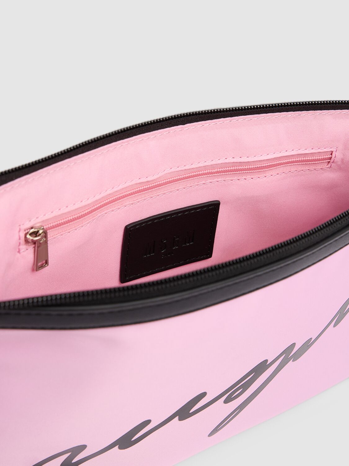 Shop Msgm Logo Printed Nylon Pochette In Pink