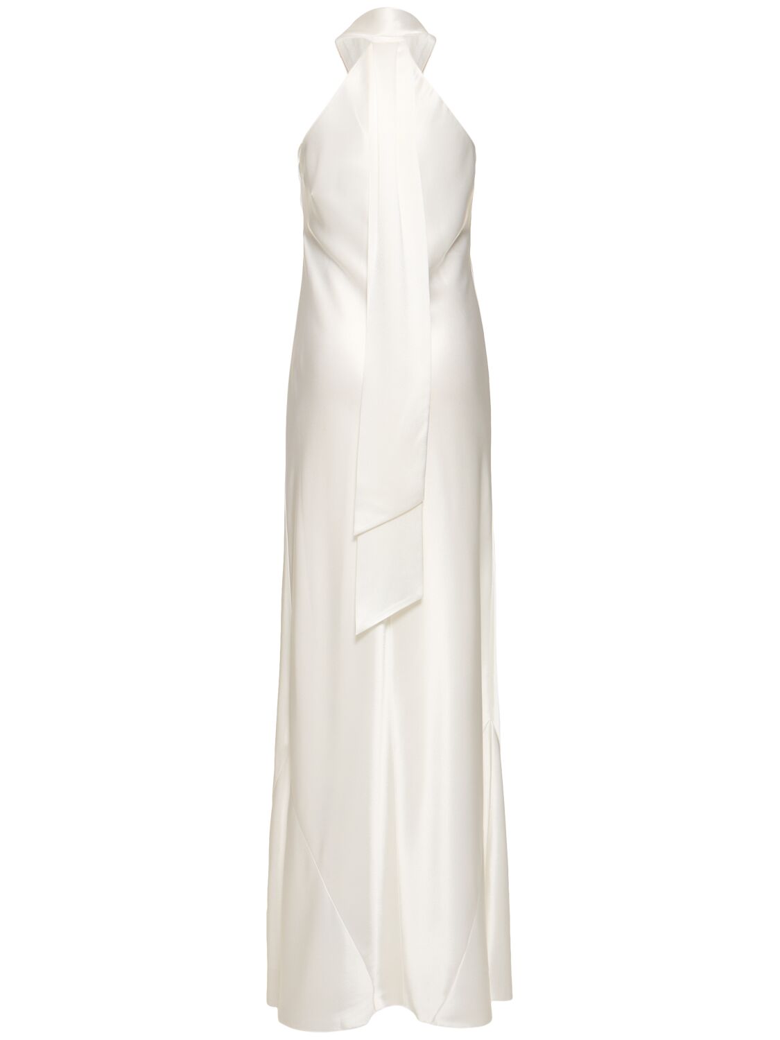 Shop Galvan Pandora Crisscross Satin Long Dress In White