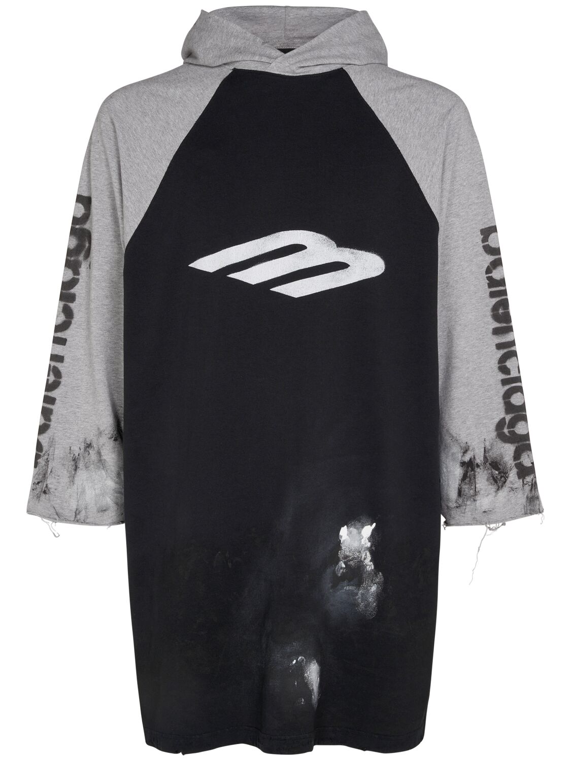 Balenciaga 3b Stencil Hooded Stretch Cotton T-shirt In Washed Black
