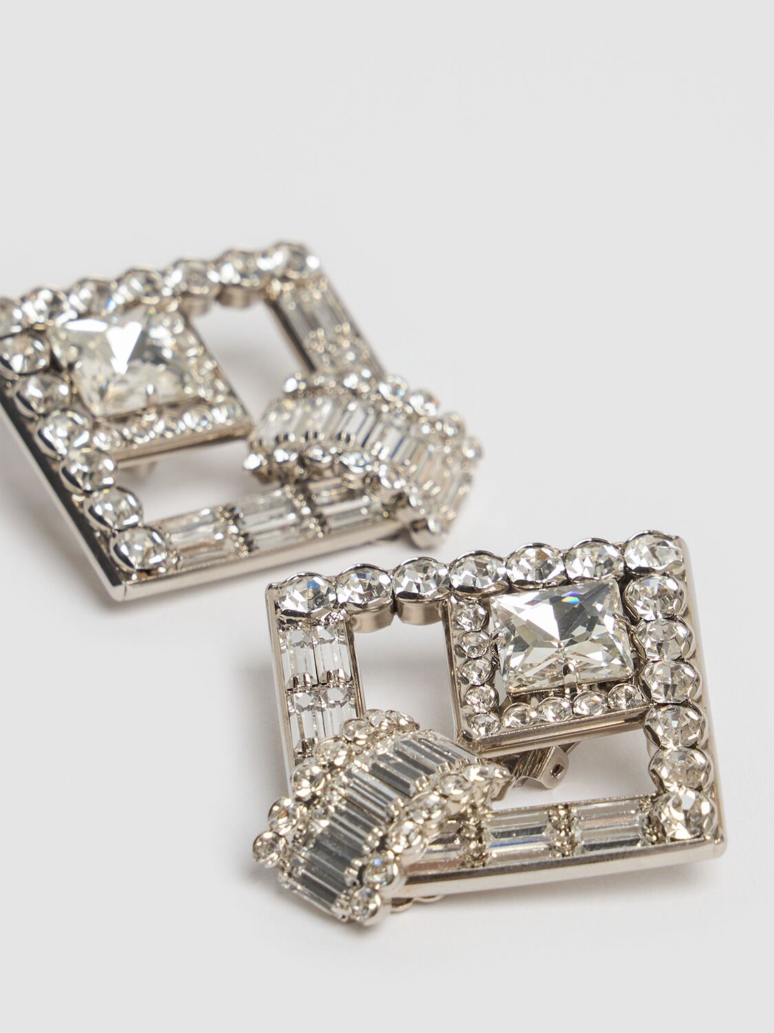 Shop Alessandra Rich Crystal Square Earrings In Silver