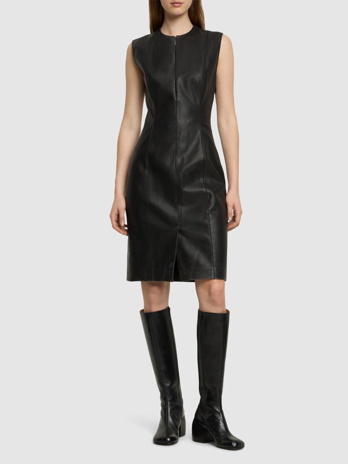 Shop Msgm Faux Leather Midi Dress In Black