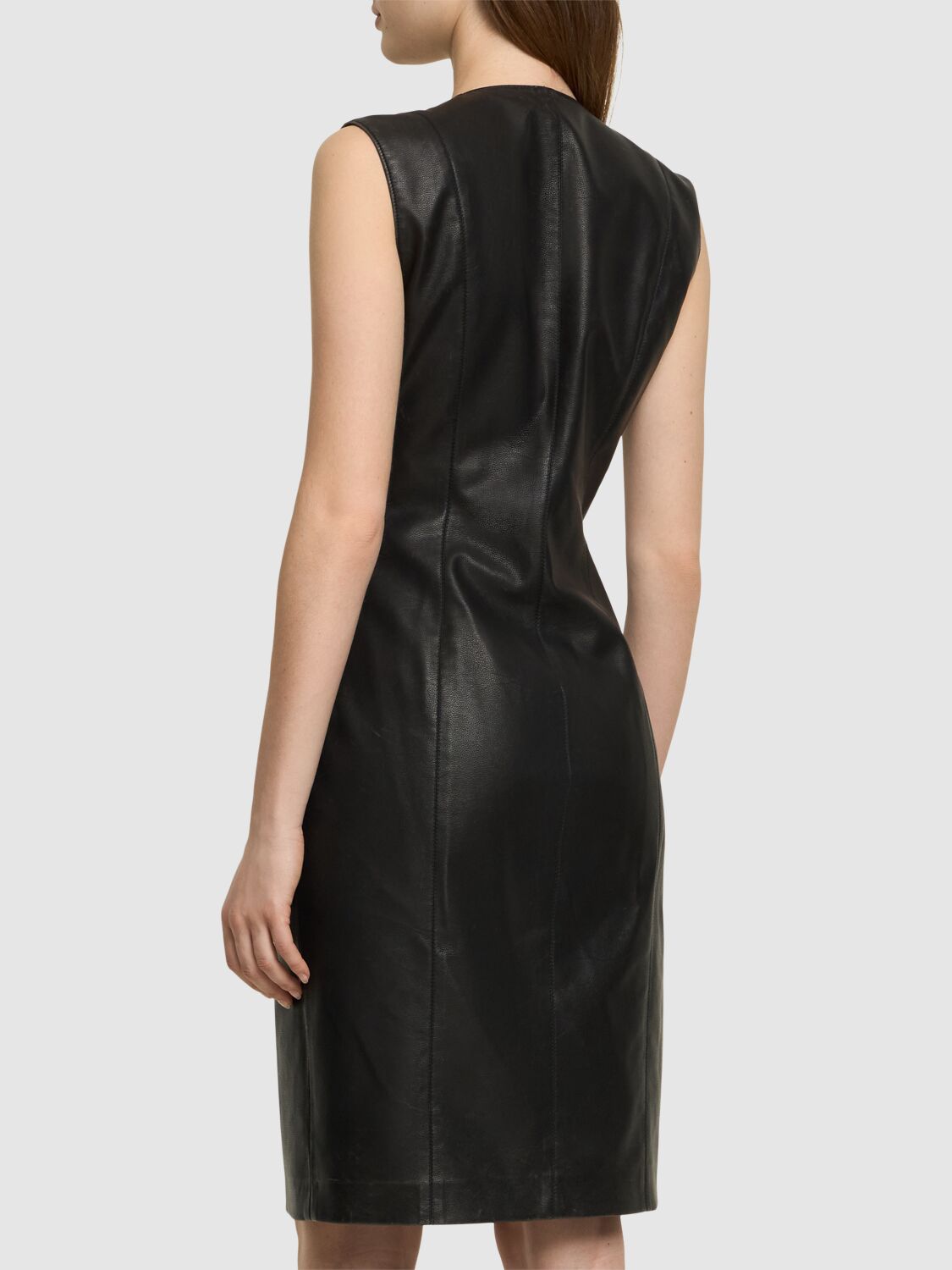 Shop Msgm Faux Leather Midi Dress In Black