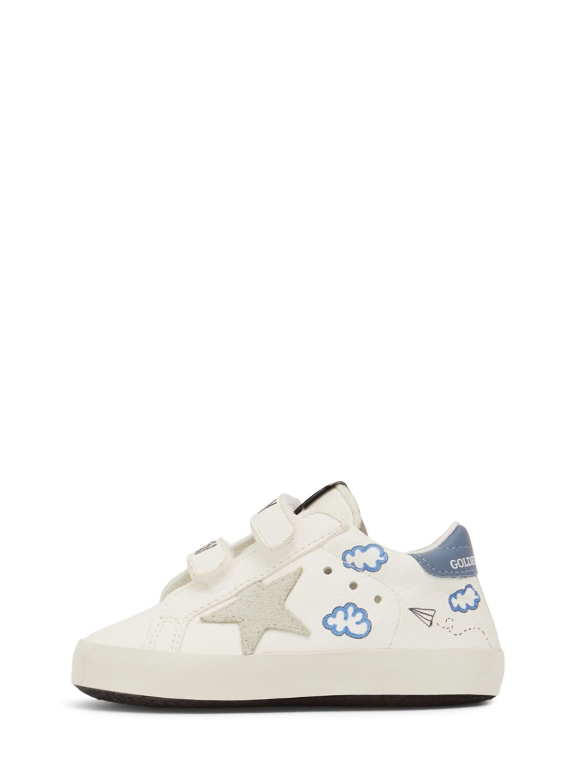 Shop Golden Goose Baby School Leather Pre-walker Shoes In White/blue