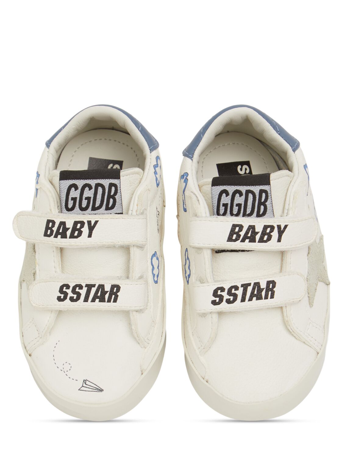 Shop Golden Goose Baby School Leather Pre-walker Shoes In White/blue