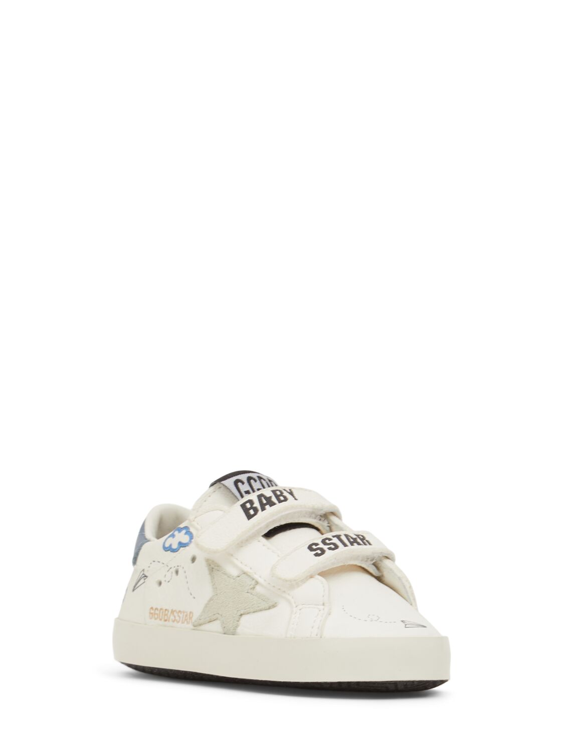 Shop Golden Goose Baby School Leather Pre-walker Shoes In White/blue