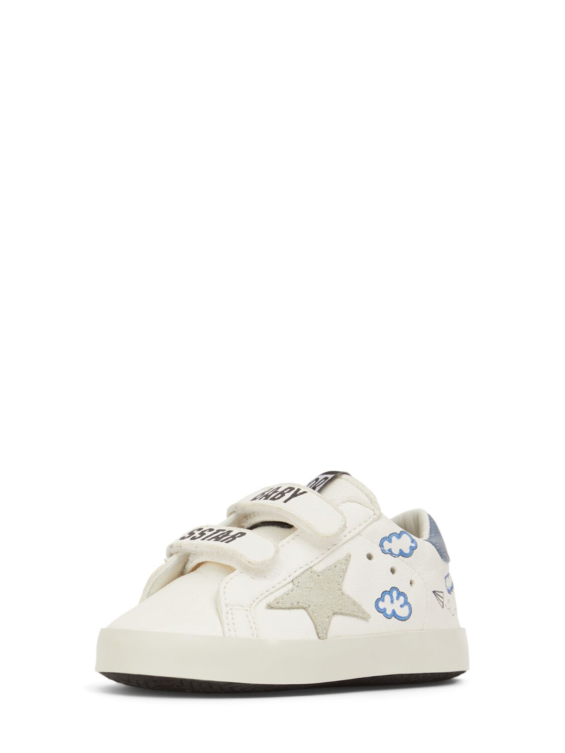 Shop Golden Goose Baby School Leather Pre-walker Shoes In White/blue