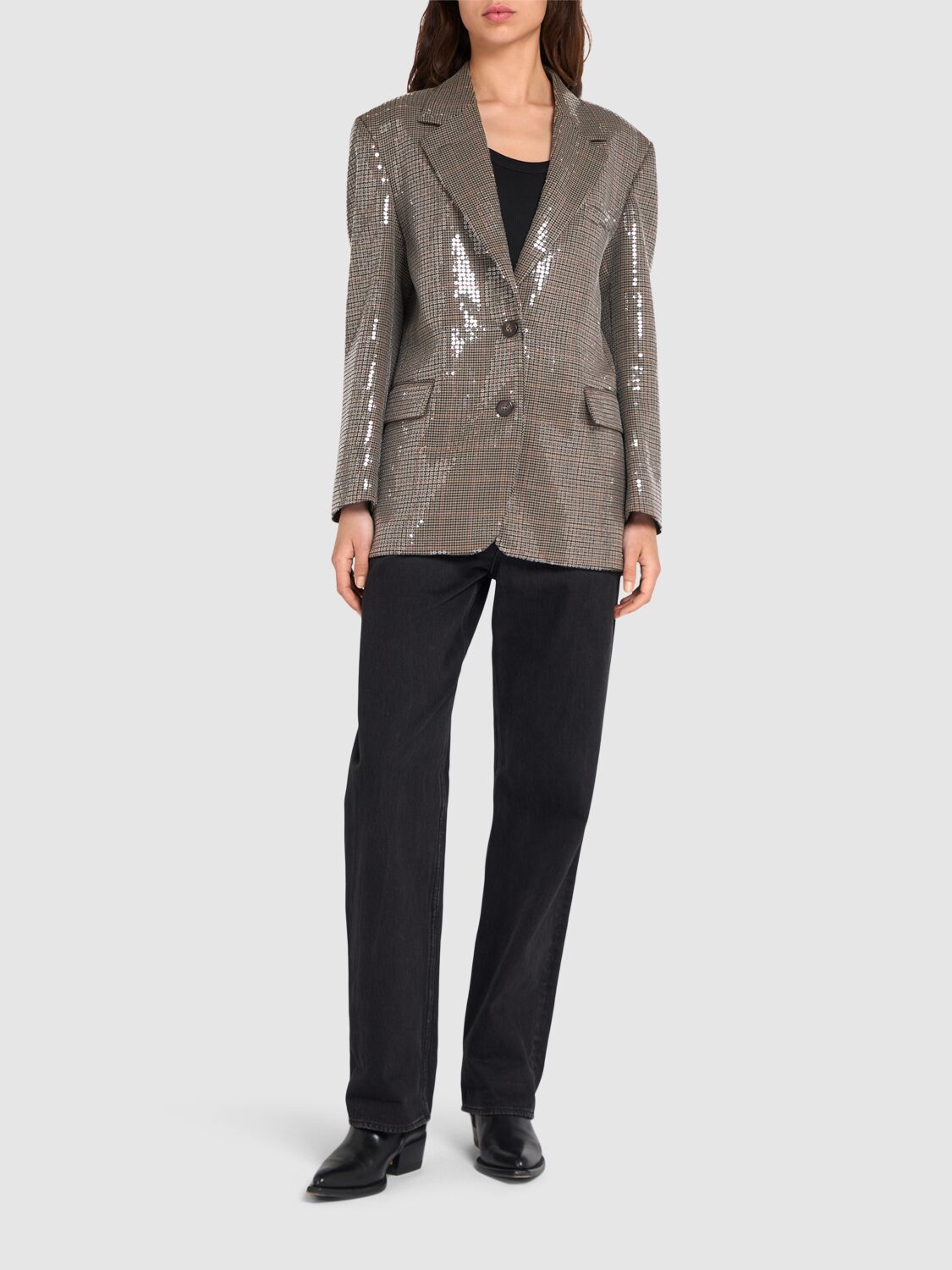 Shop Golden Goose Journey Sequined Wool Blazer In Beige