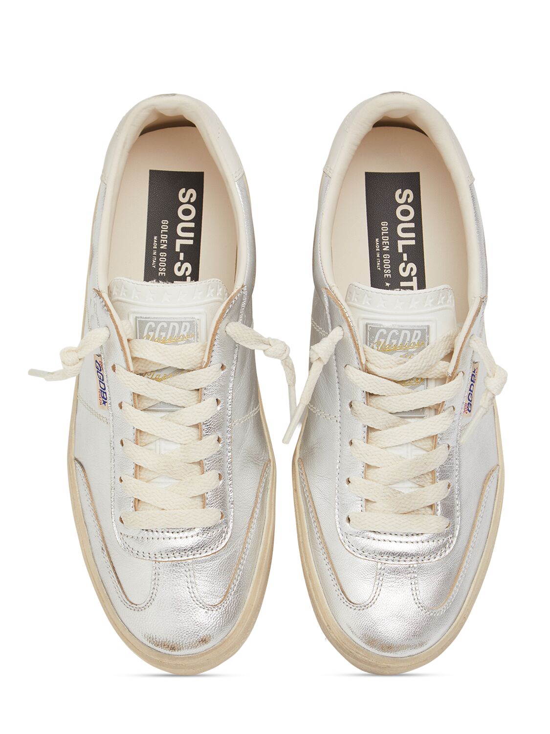 Shop Golden Goose 20mm Soul Star Laminated Leather Sneaker In Silver