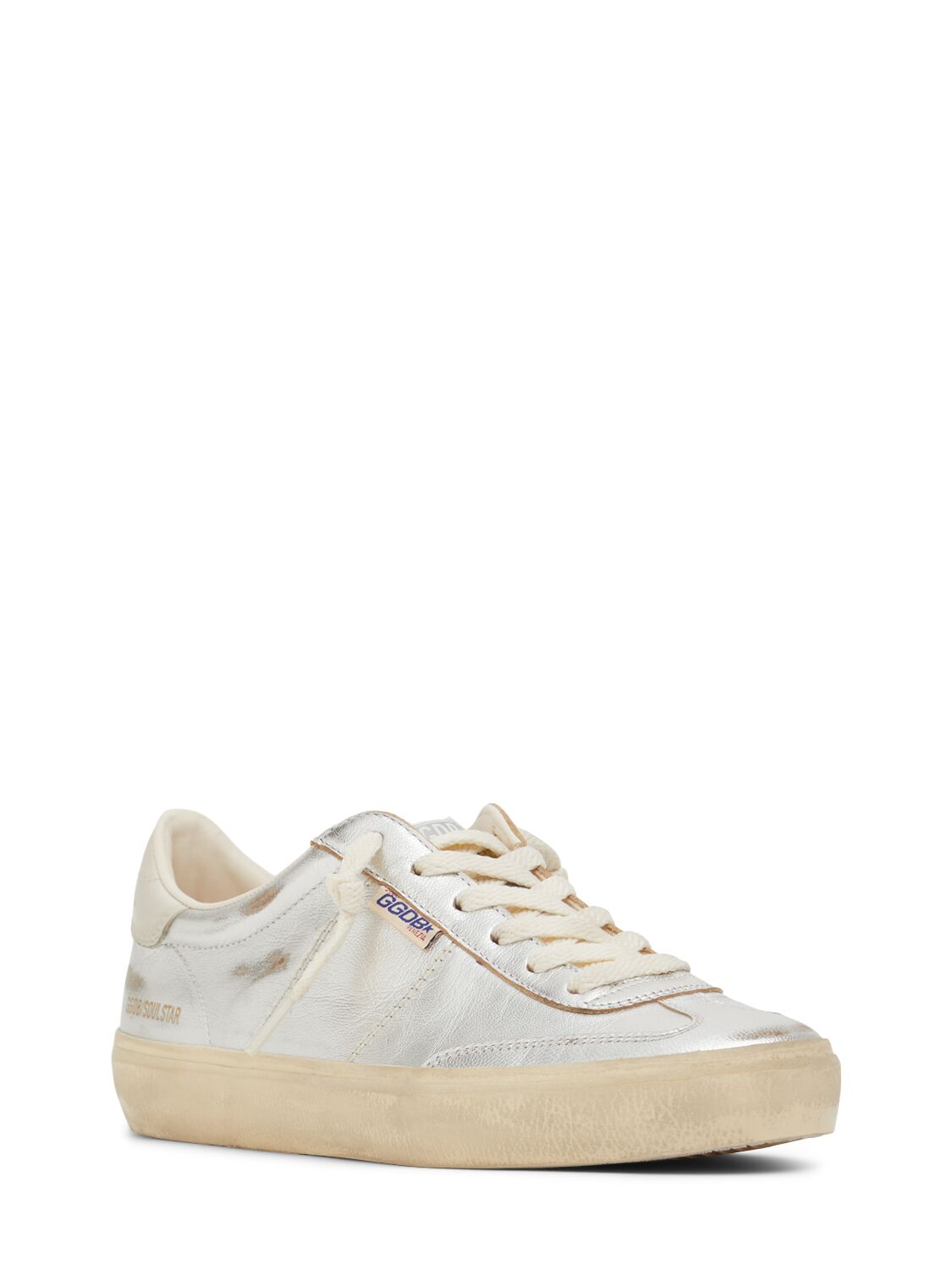 Shop Golden Goose 20mm Soul Star Laminated Leather Sneaker In Silver