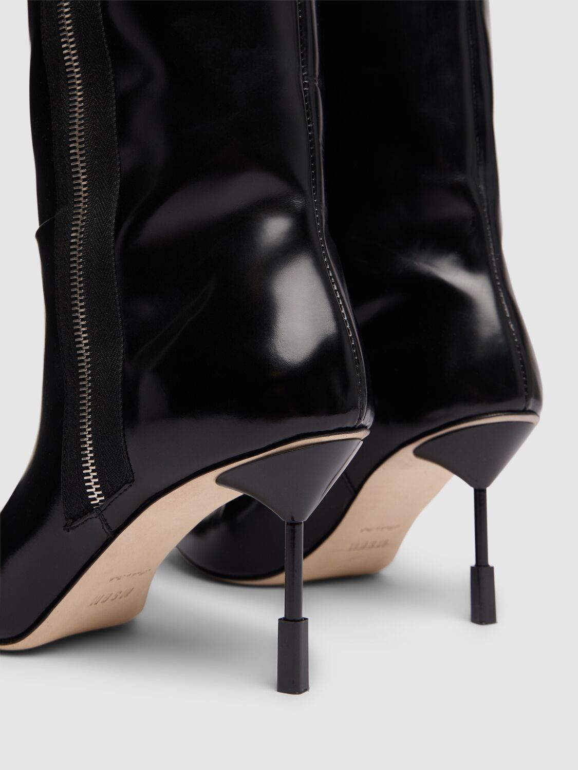 Shop Msgm 75mm Tr Leather Tall Boots In Black