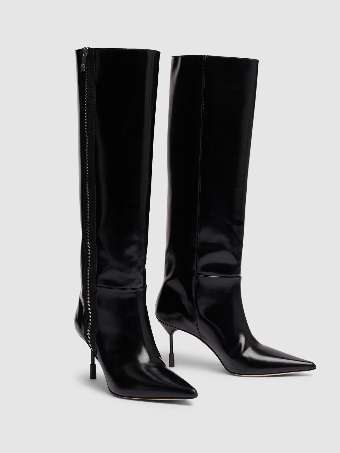 Shop Msgm 75mm Tr Leather Tall Boots In Black