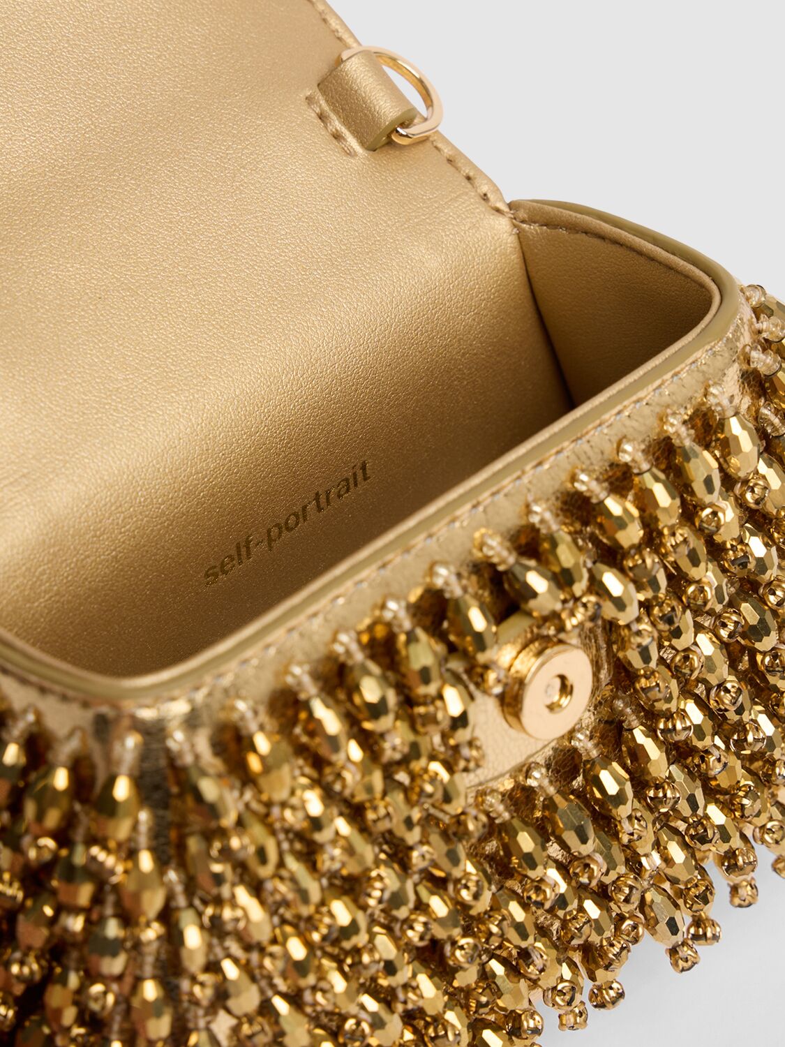 Shop Self-portrait Micro Crystal Embroidery Top Handle Bag In Gold