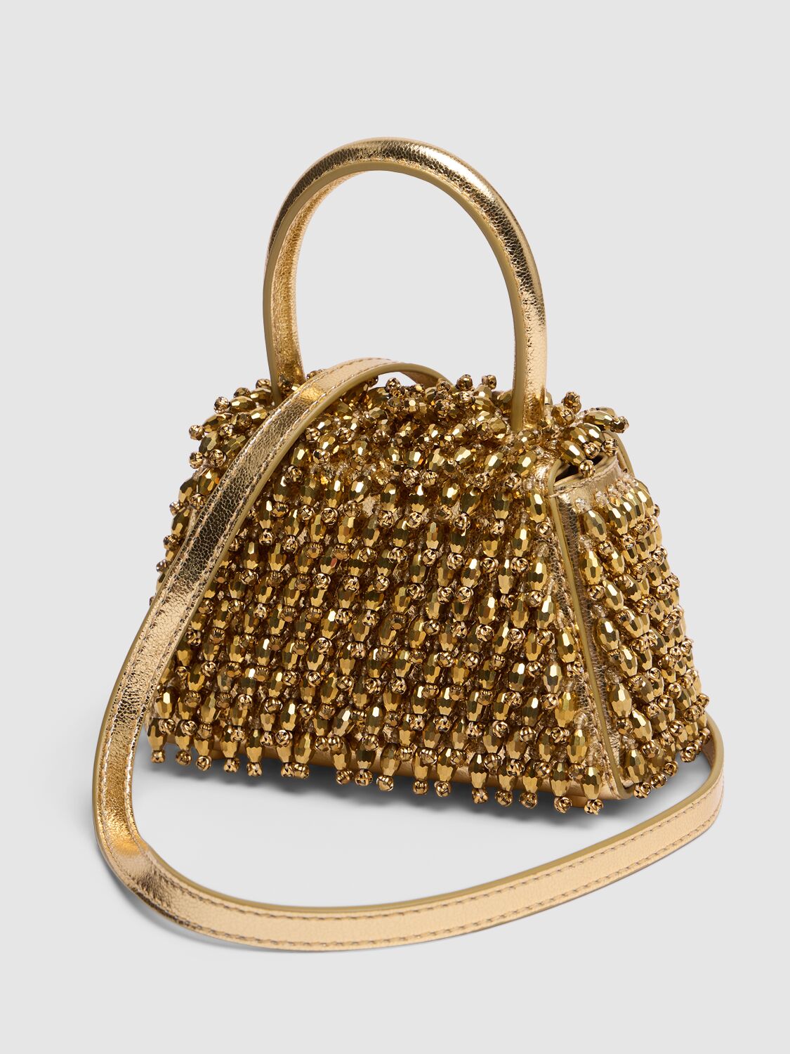 Shop Self-portrait Micro Crystal Embroidery Top Handle Bag In Gold