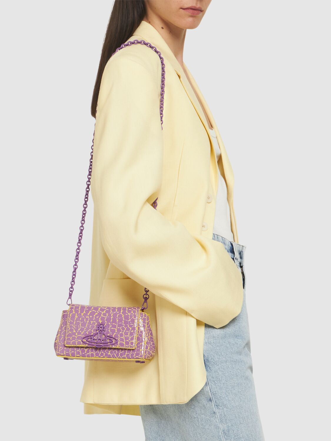 Shop Vivienne Westwood Small Hazel Leather Shoulder Bag In Lilac,yellow