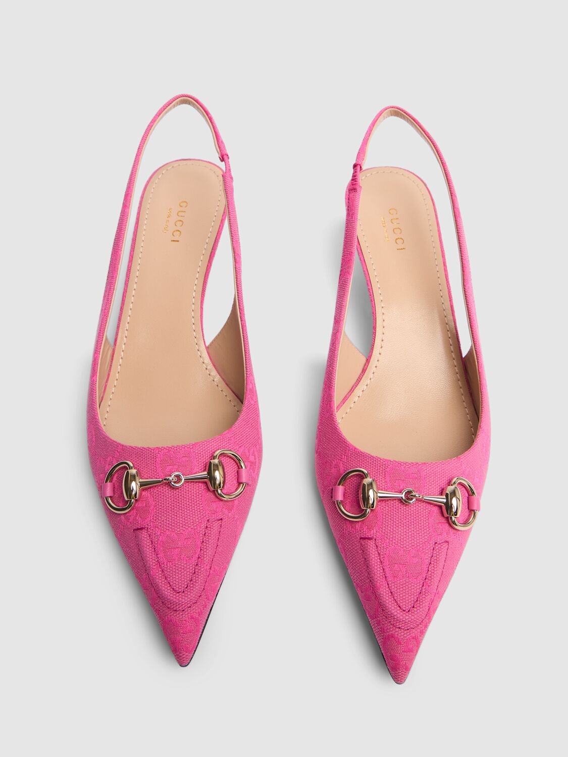 Shop Gucci 45mm Horsebit Canvas Slingback Pumps In Pink