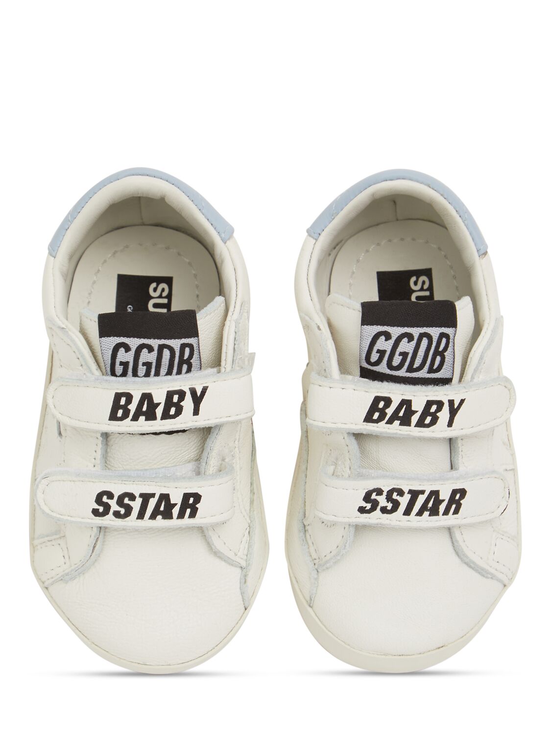 Shop Golden Goose Baby School Leather Pre-walker Set In 白色/蓝色