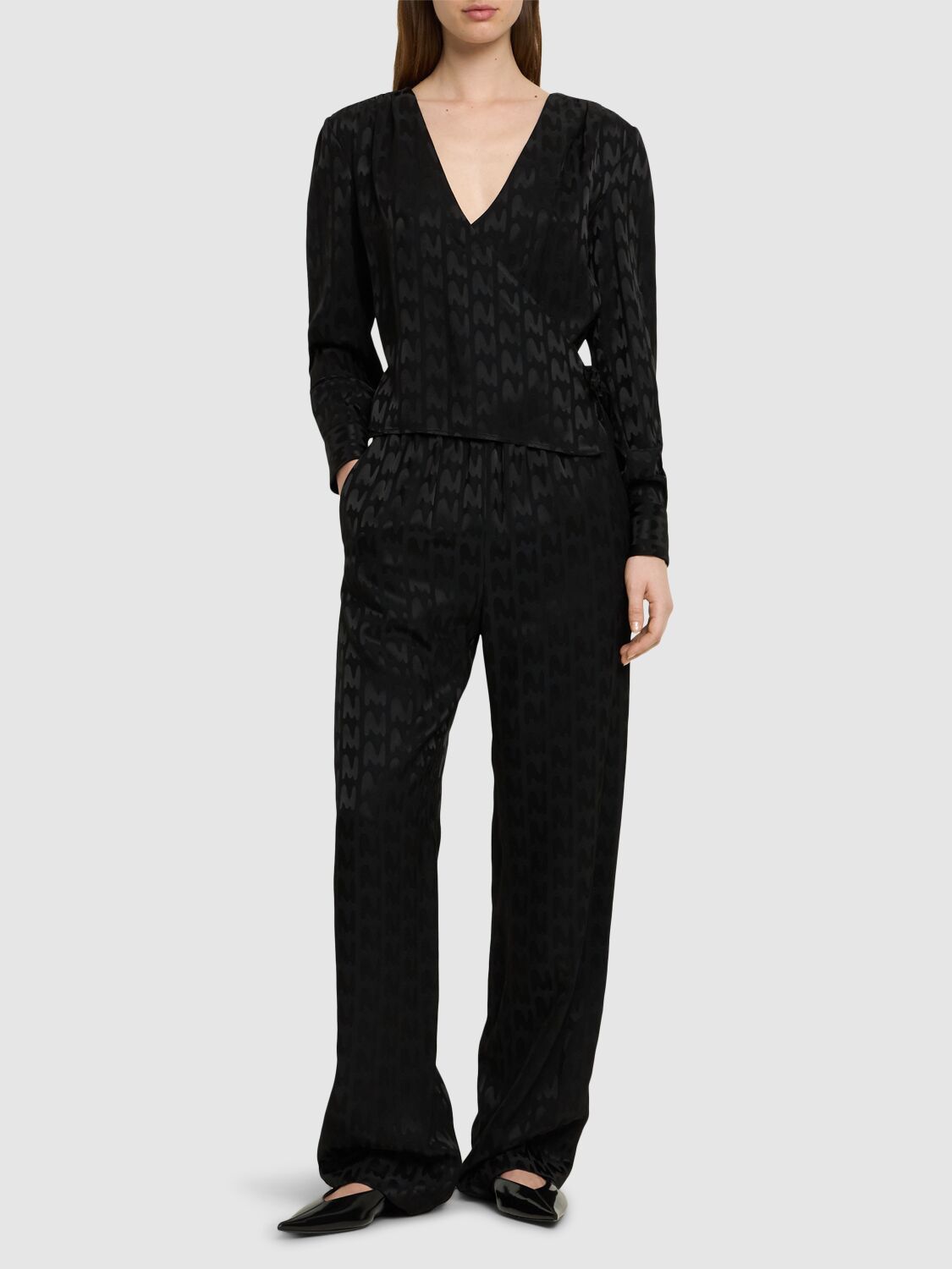 MSGM MONOGRAM FLUID VISCOSE STRAIGHT PANTS 