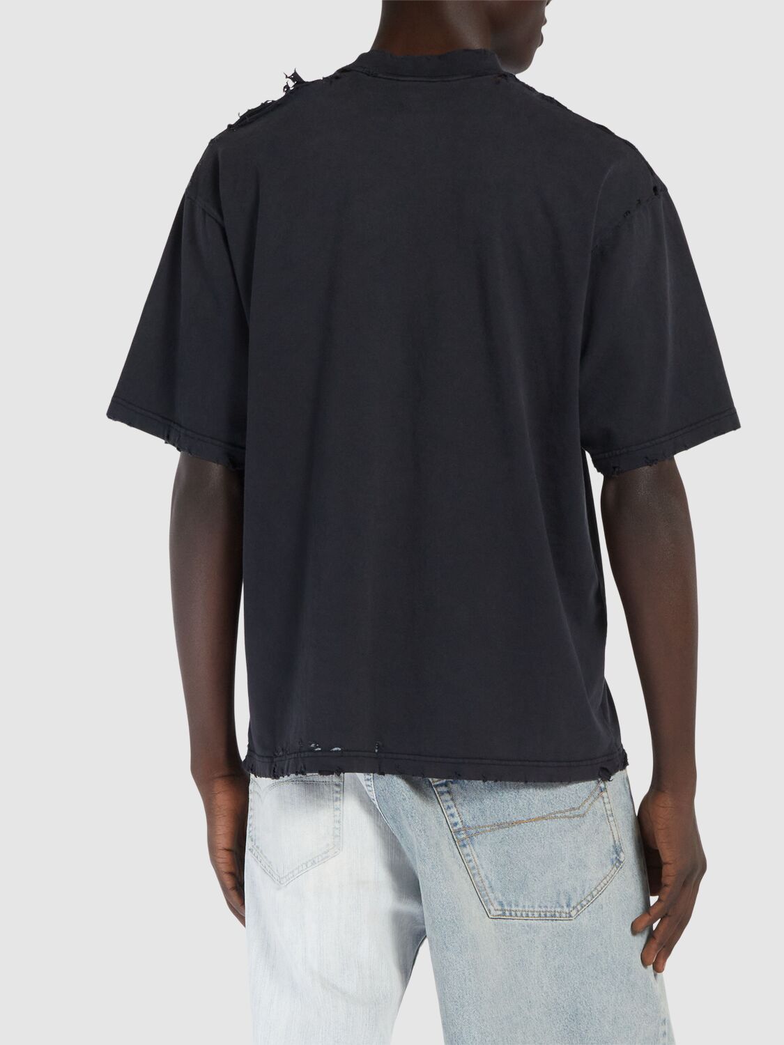 Shop Balenciaga Paris Liberty Cotton T-shirt In Washed Black