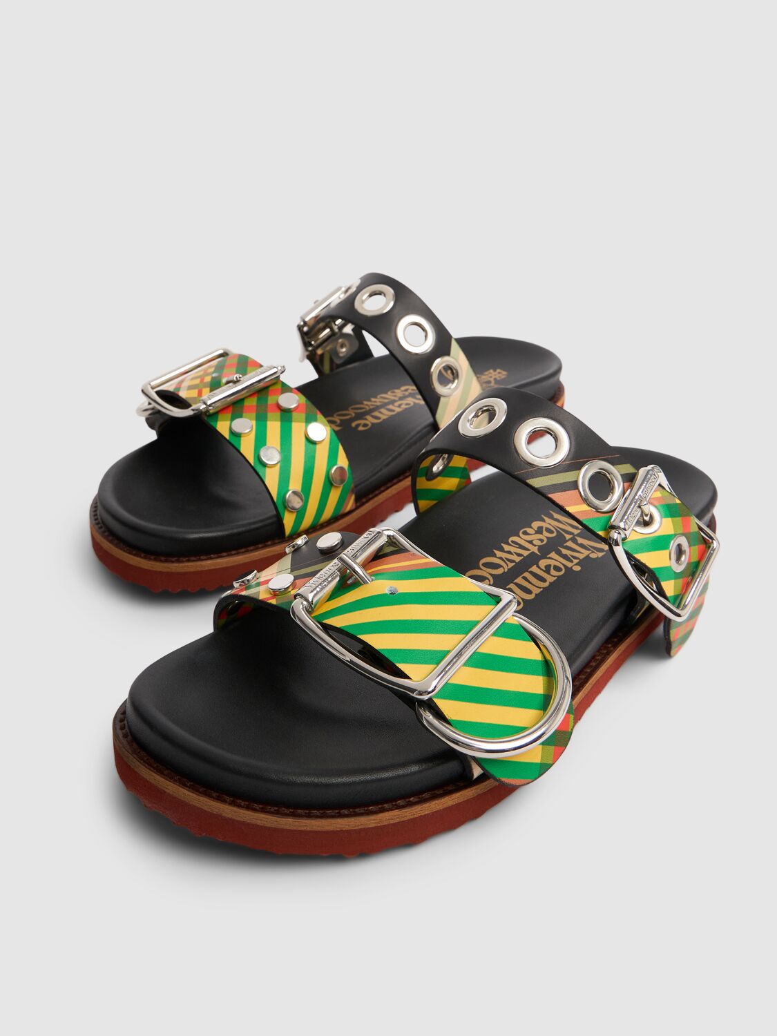 Shop Vivienne Westwood 20mm Alex Leather Flat Sandals In Green,multi