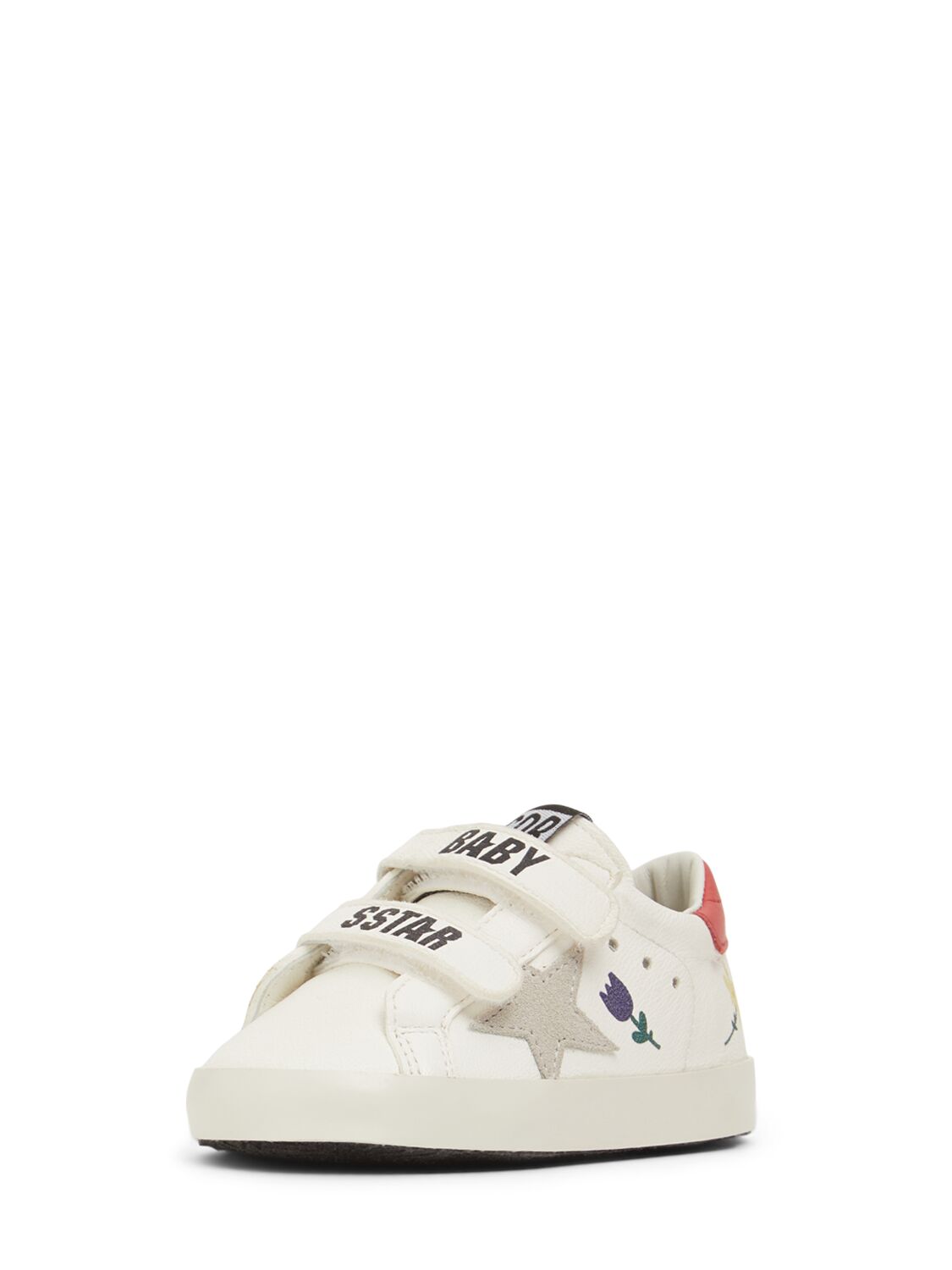 Shop Golden Goose Baby School Leather Pre-walker Shoes In White/red