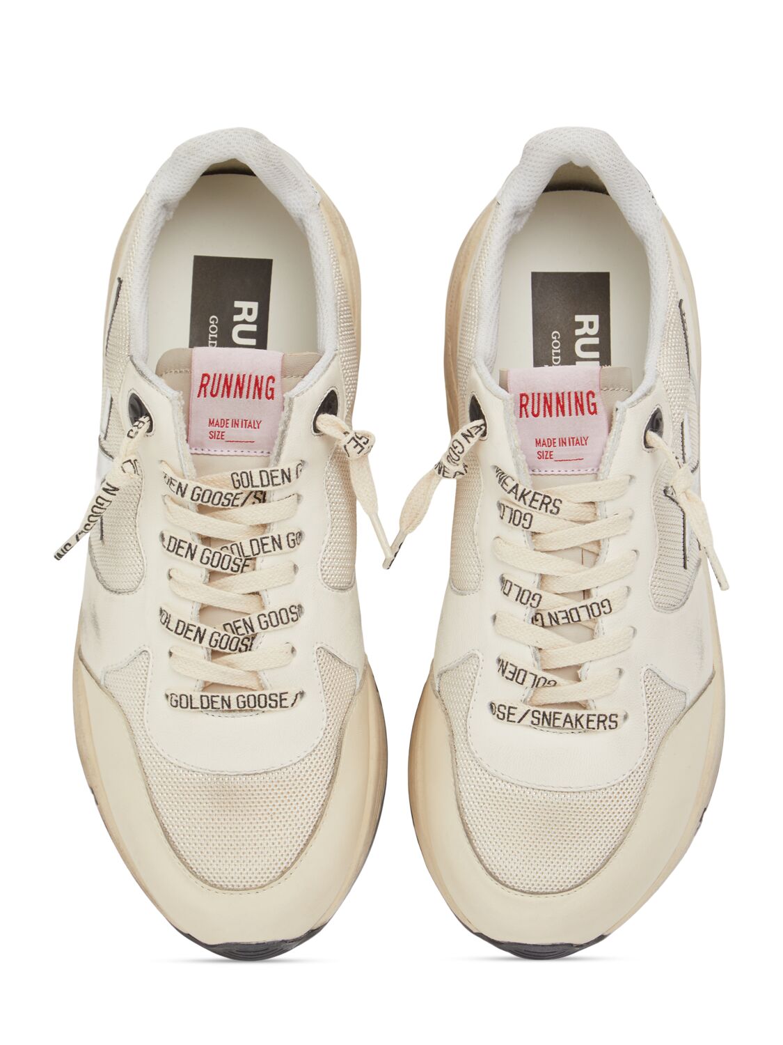 Shop Golden Goose 30mm Running Sole Leather Sneakers In White/cream