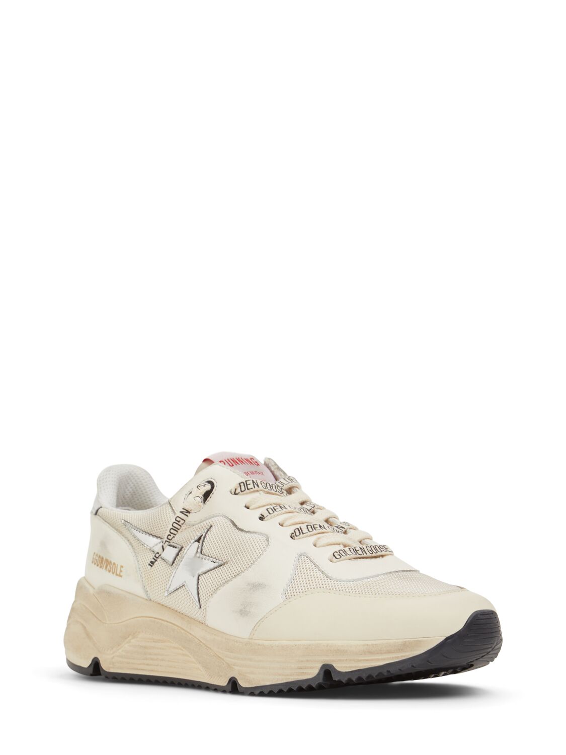 Shop Golden Goose 30mm Running Sole Leather Sneakers In White/cream