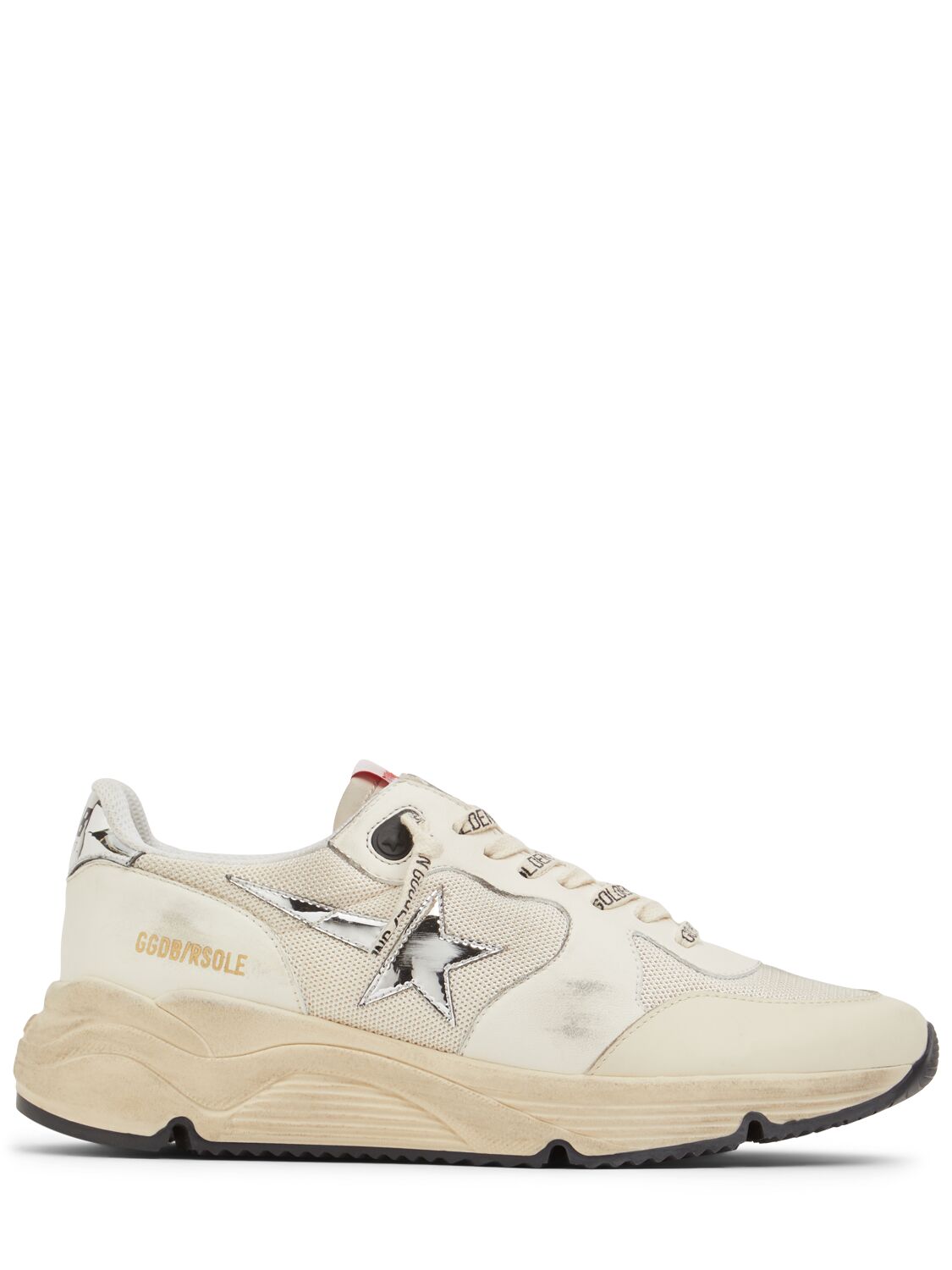 Shop Golden Goose 30mm Running Sole Leather Sneakers In White/cream