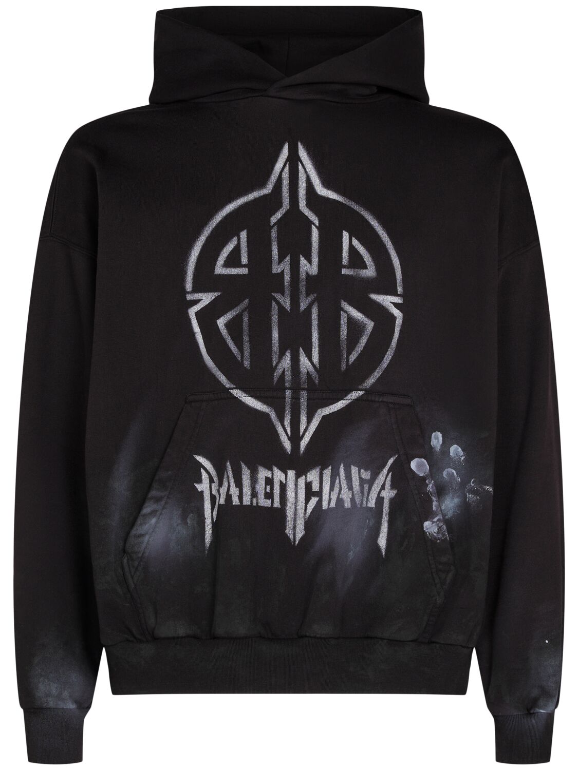 Shop Balenciaga Metal Bb Stencil Vintage Cotton Hoodie In Washed Black,wh