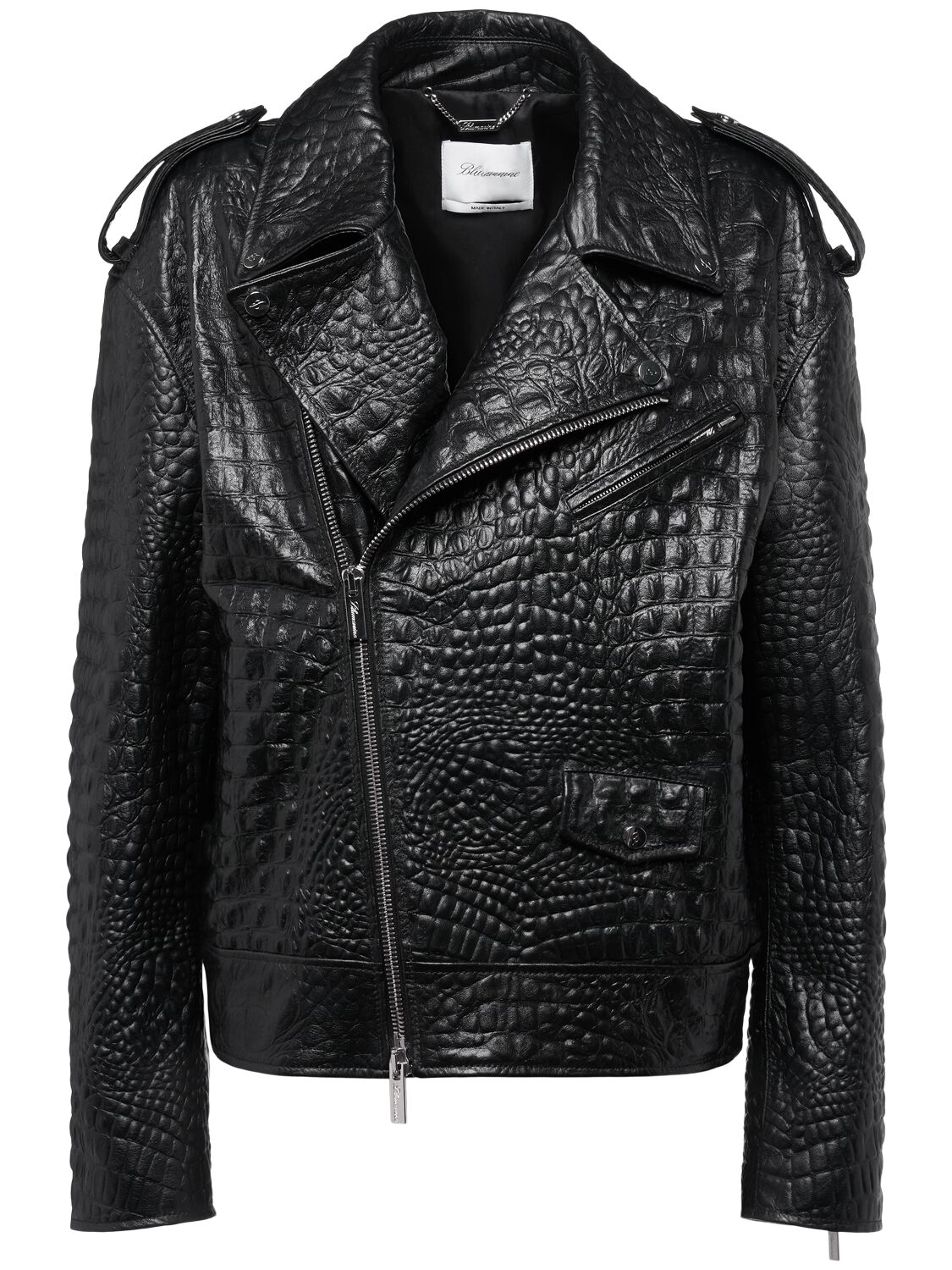 Blumarine Croc Embossed Leather Biker Jacket In Black