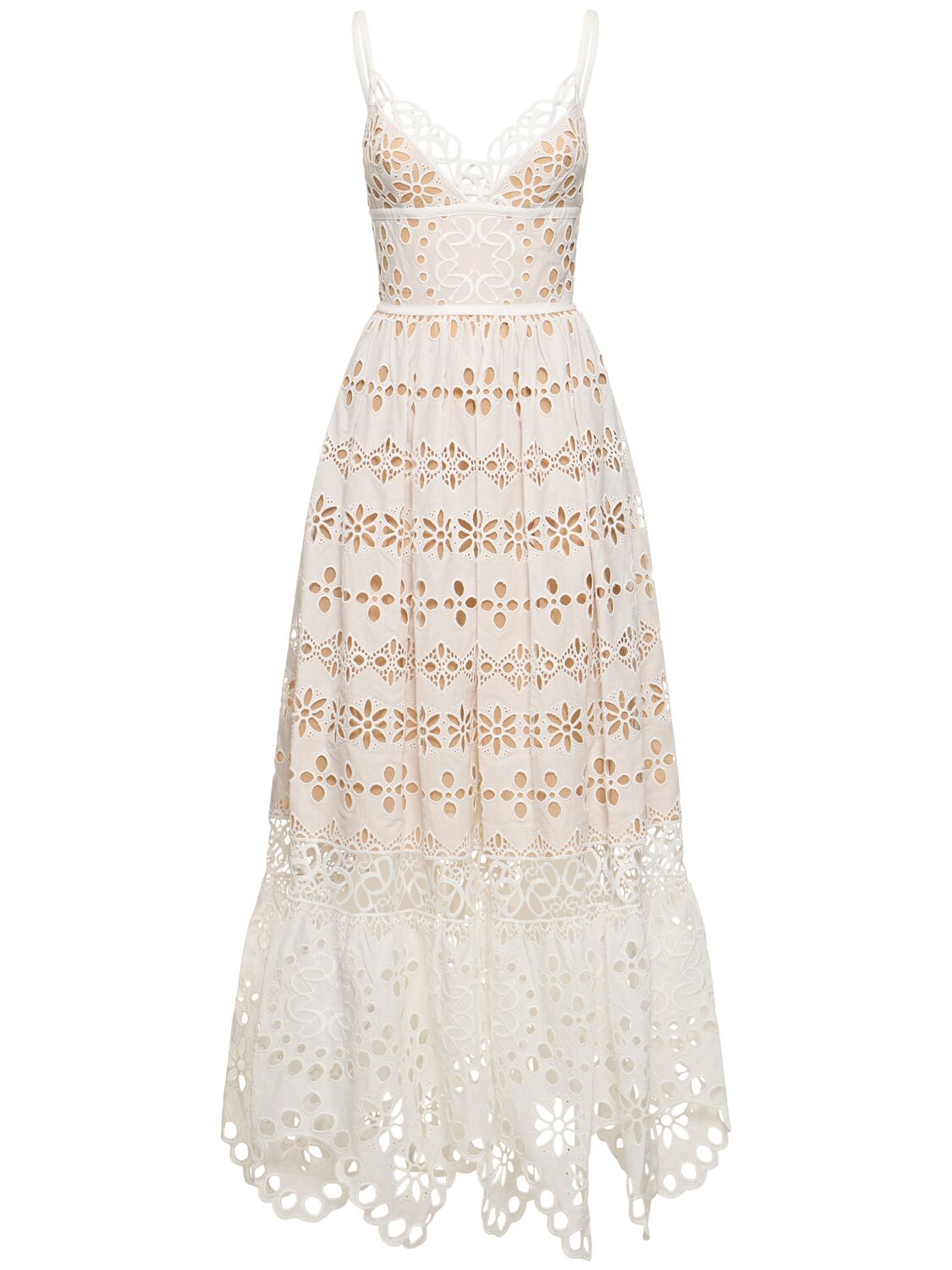 Elie Saab Embroidered Cotton & Silk Long Dress In White