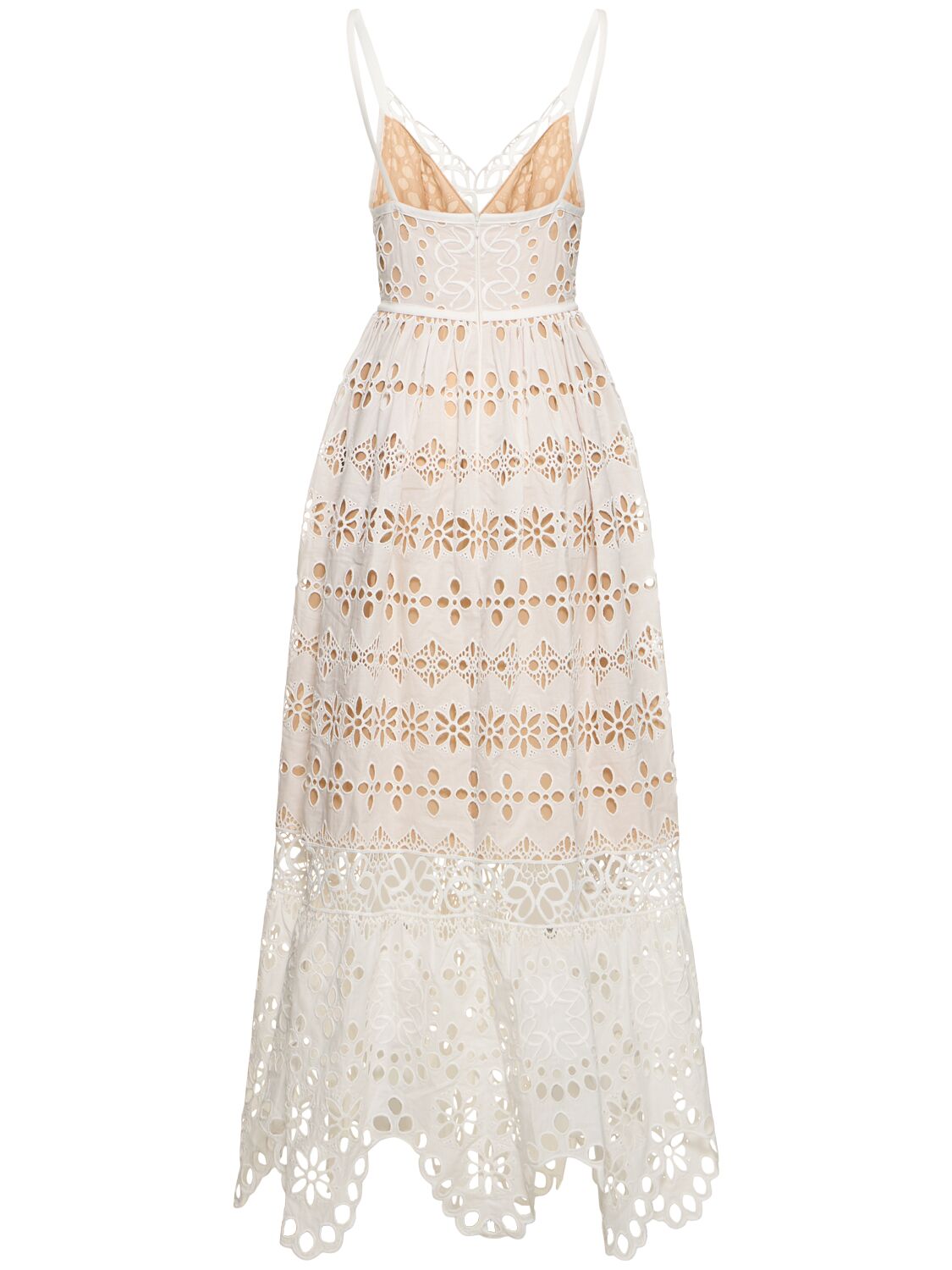 Shop Elie Saab Embroidered Cotton & Silk Long Dress In White