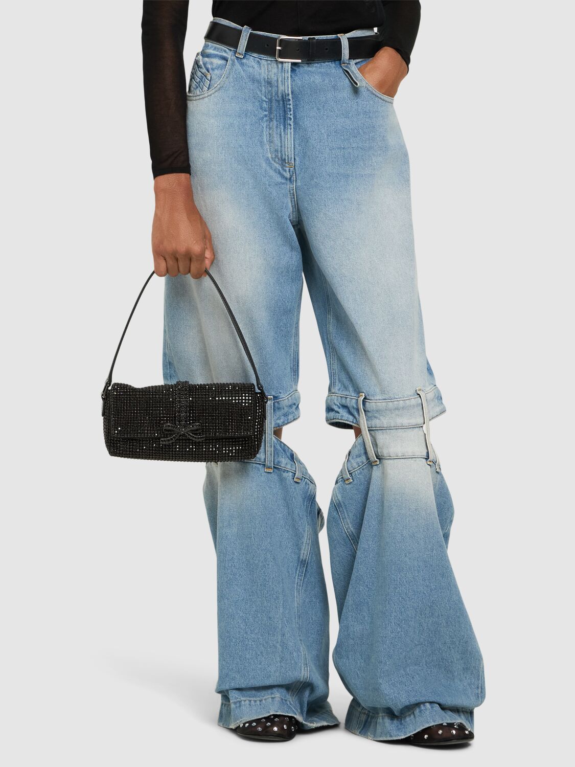 Shop Self-portrait Chainmail Crystal Shoulder Bag In Black