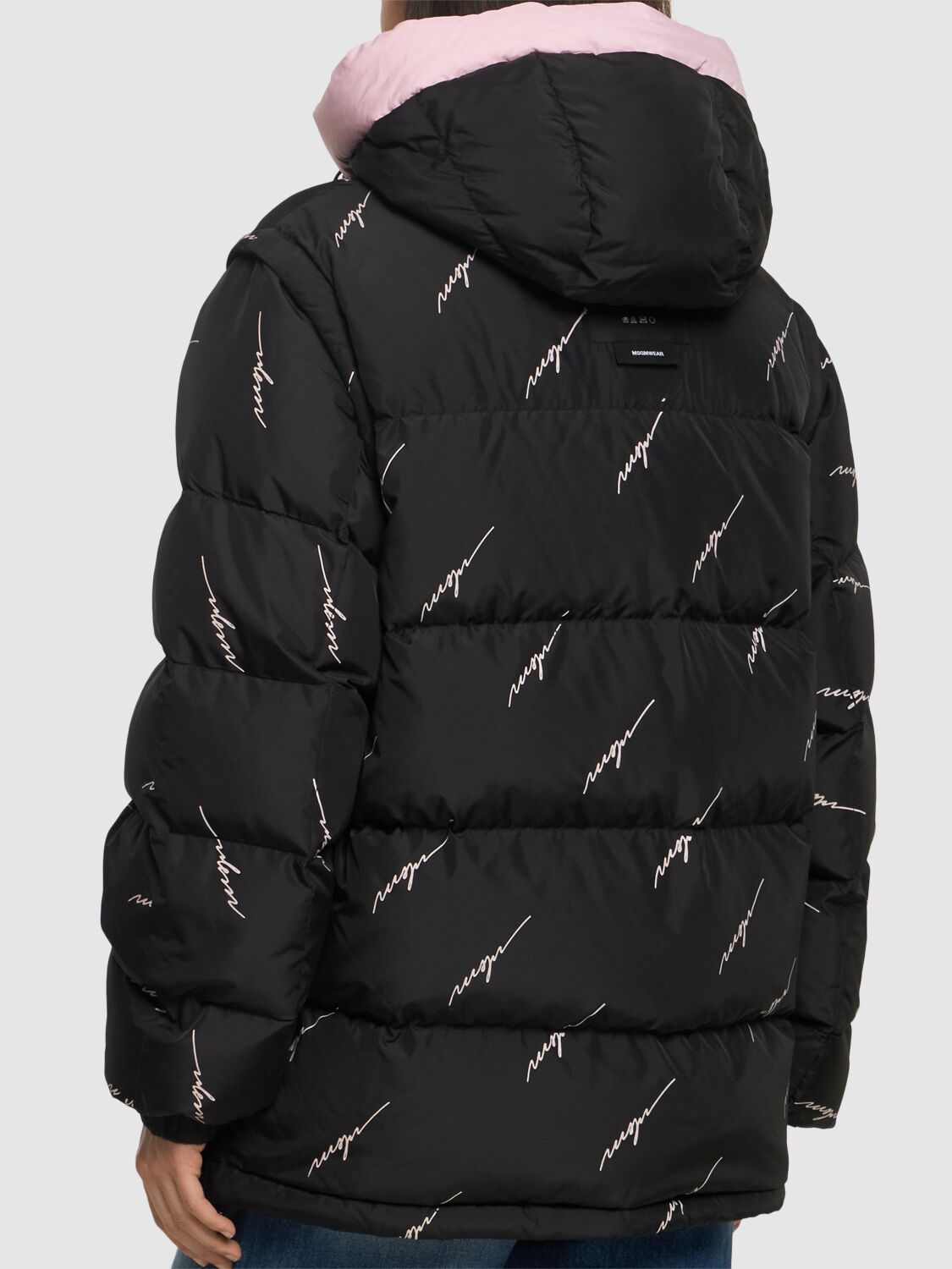 Shop Msgm Printed Down Jacket In Black