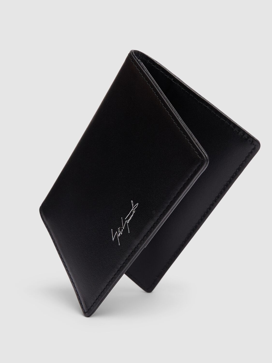 Shop Yohji Yamamoto Leather Business Card Case In Black