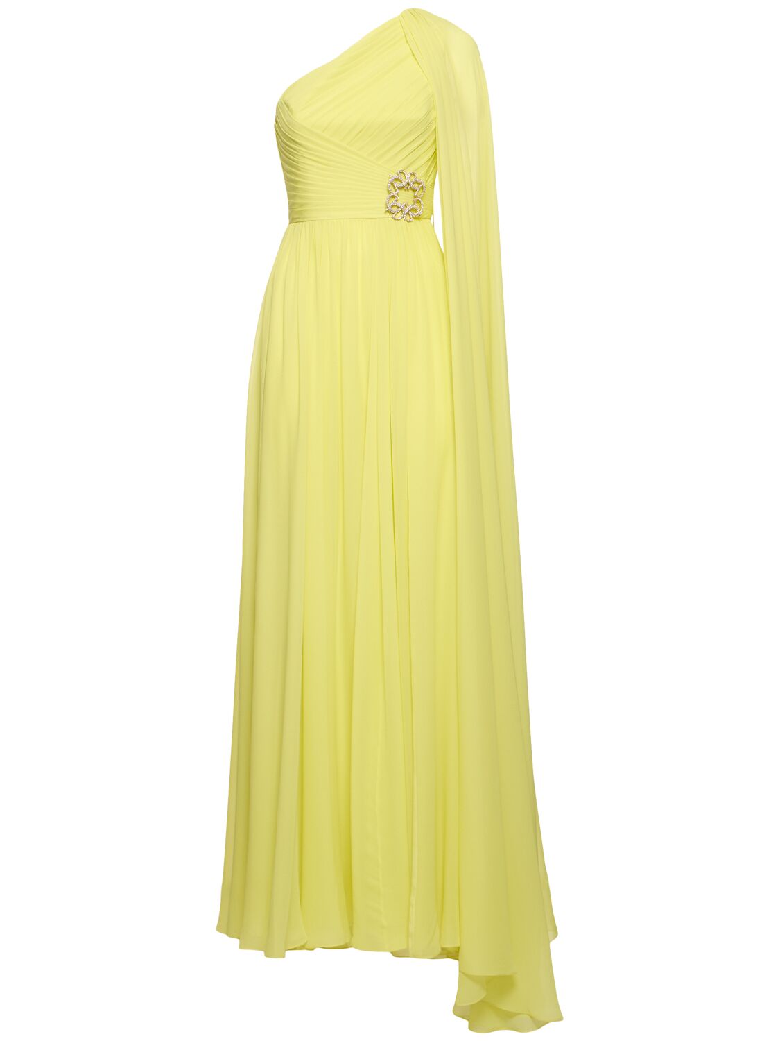 Elie Saab Embellished Silk One Shoulder Long Dress In Yellow
