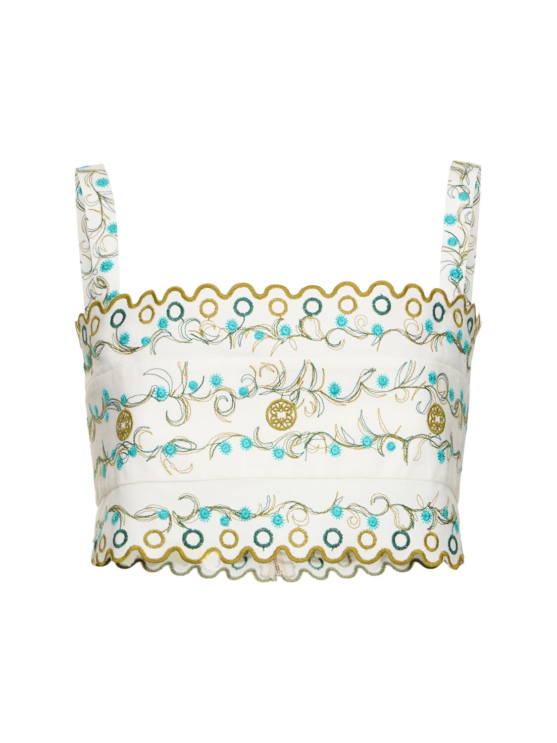 Shop Elie Saab Embroidered Cotton Crop Top In White,multi