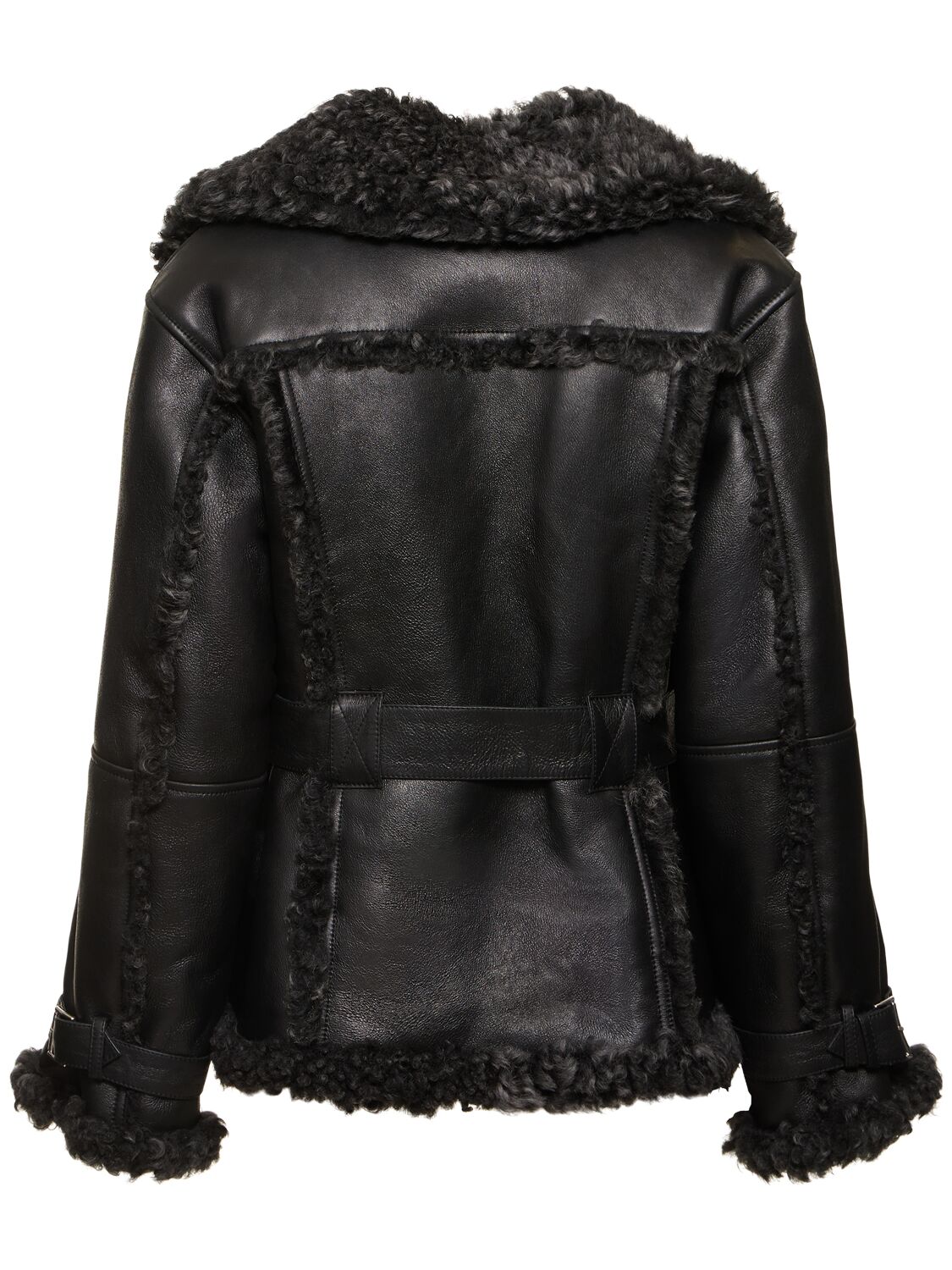 Shop Alberta Ferretti Reversible Shearling Belted Jacket In Black