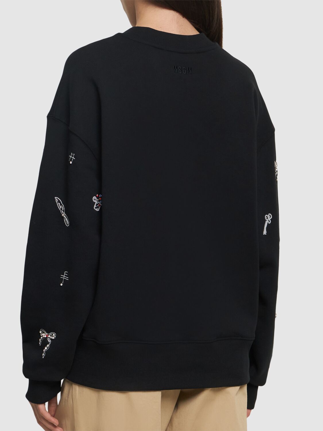 Shop Msgm Embellished Crewneck Sweatshirt In Multi/black