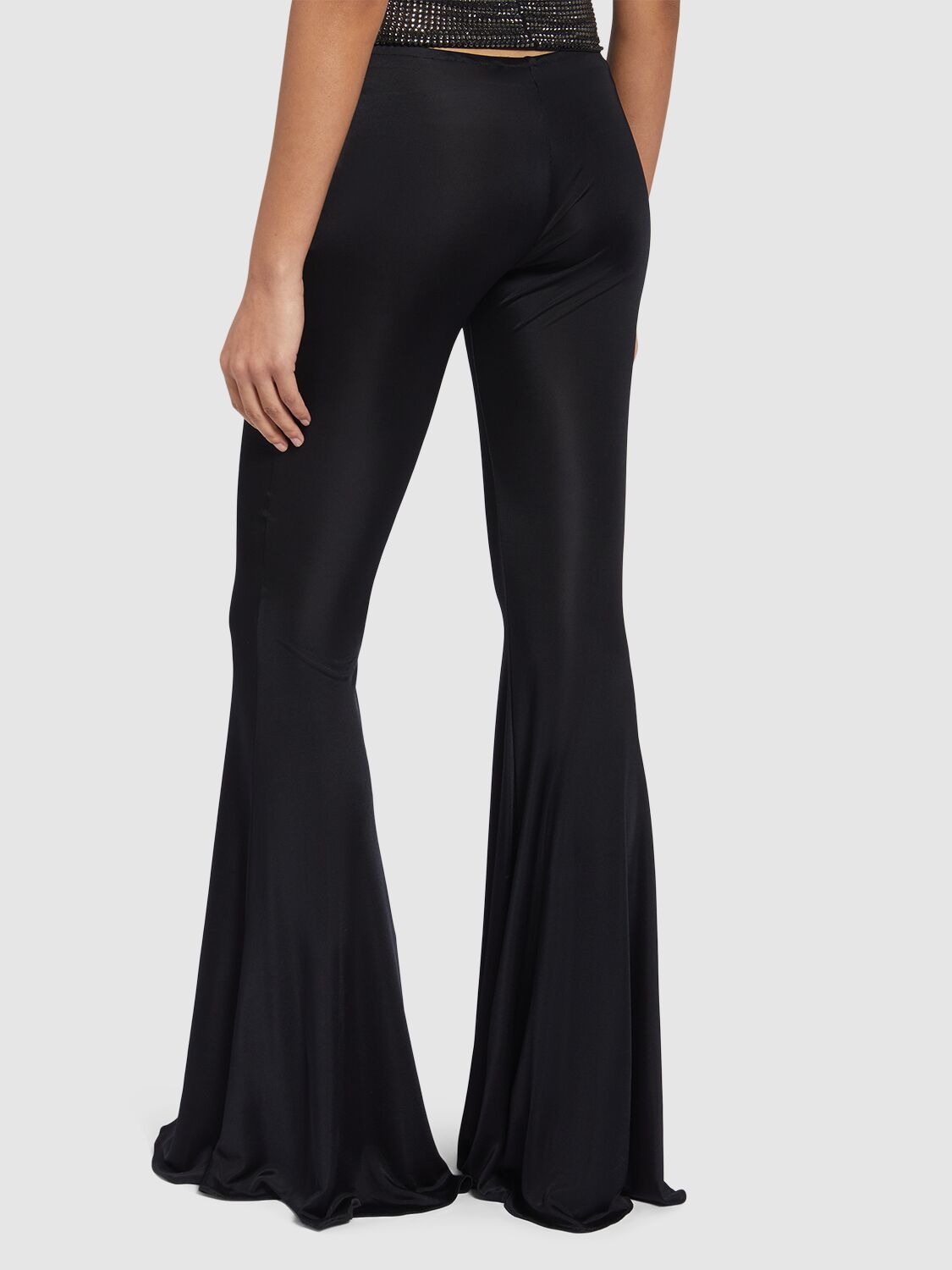 Shop Giuseppe Di Morabito Shiny Viscose Jersey Flared Pants In Black