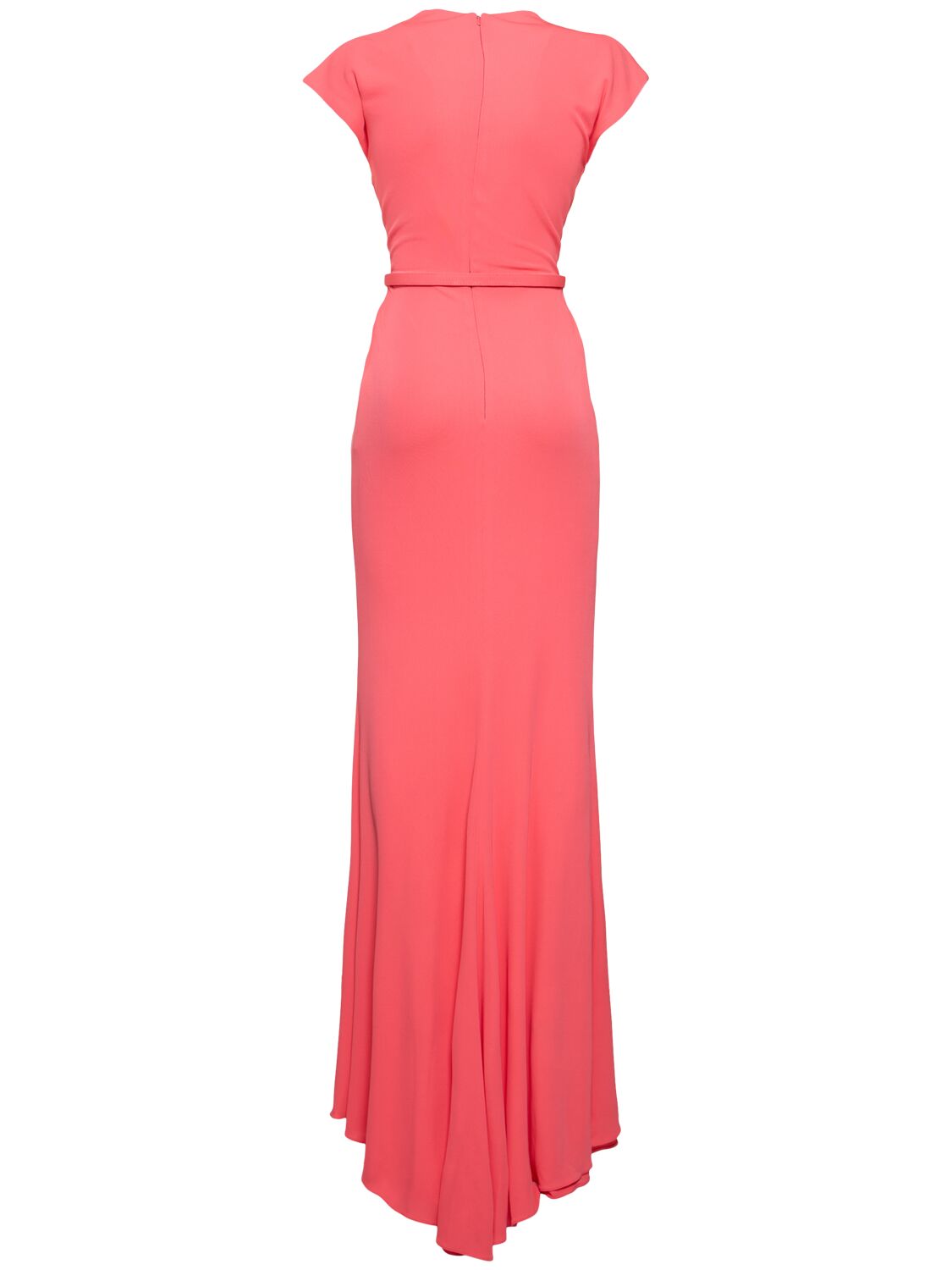 Shop Elie Saab Draped Fluid Jersey V Neck Long Dress In Pink