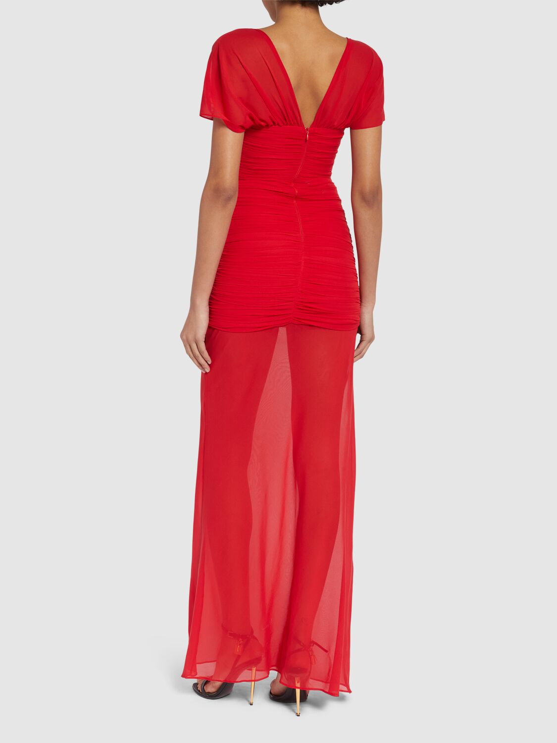 Giuseppe Di Morabito Stretch Silk Cap Sleeve Long Dress In Red
