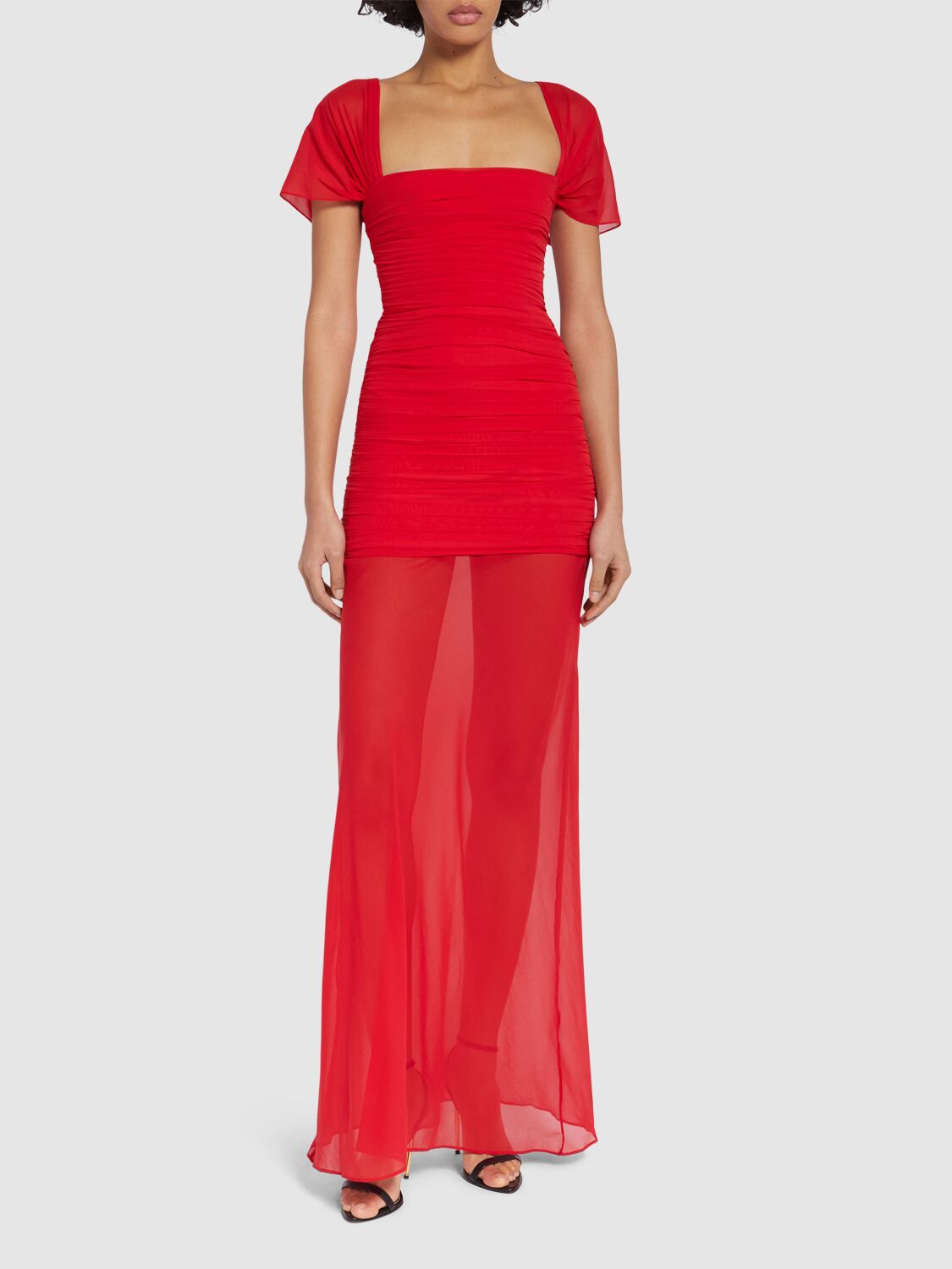 Giuseppe Di Morabito Stretch Silk Cap Sleeve Long Dress In Red