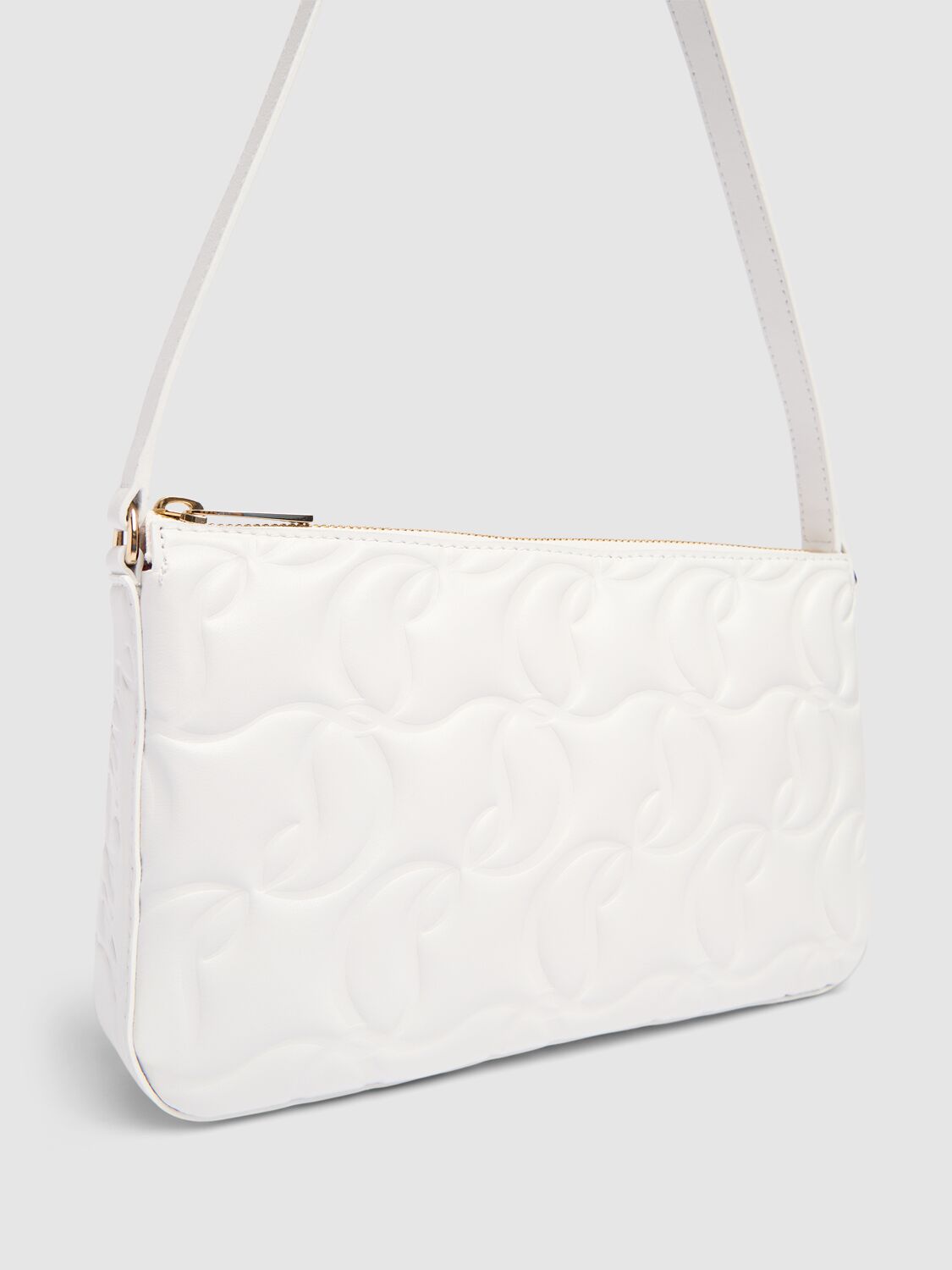 Shop Christian Louboutin Loubile Cl Embossed Leather Shoulder Bag In White