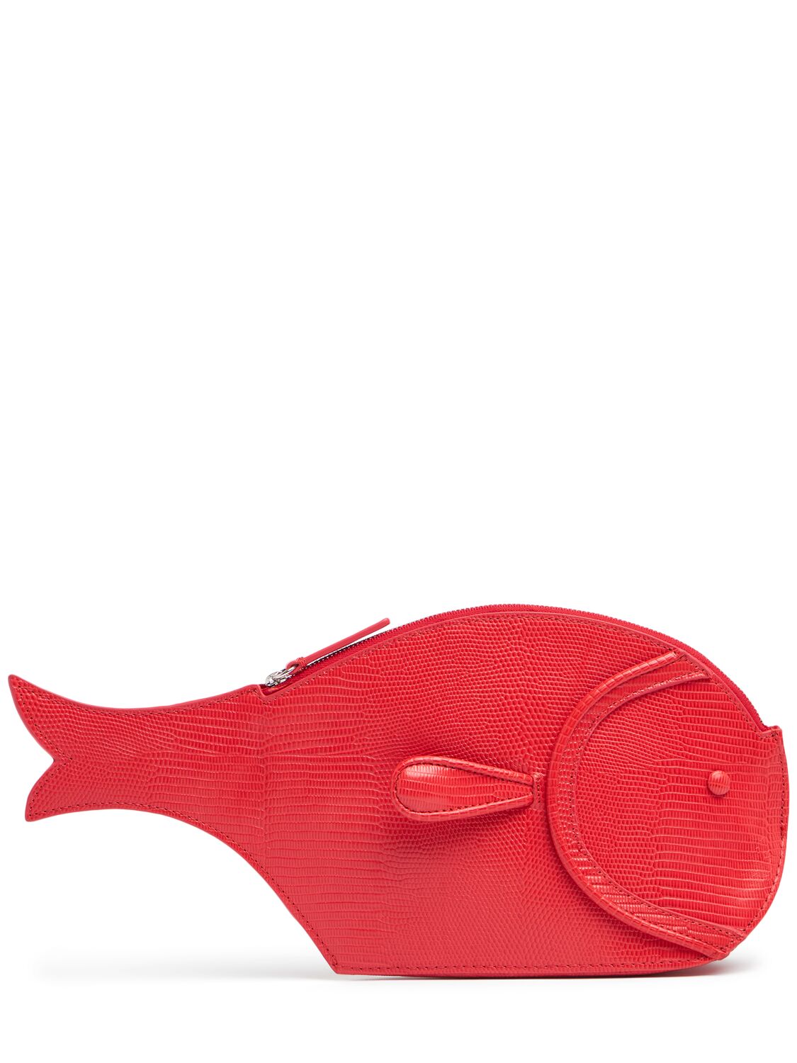 Shop Staud Pesce Embossed Leather Clutch In Red Rose