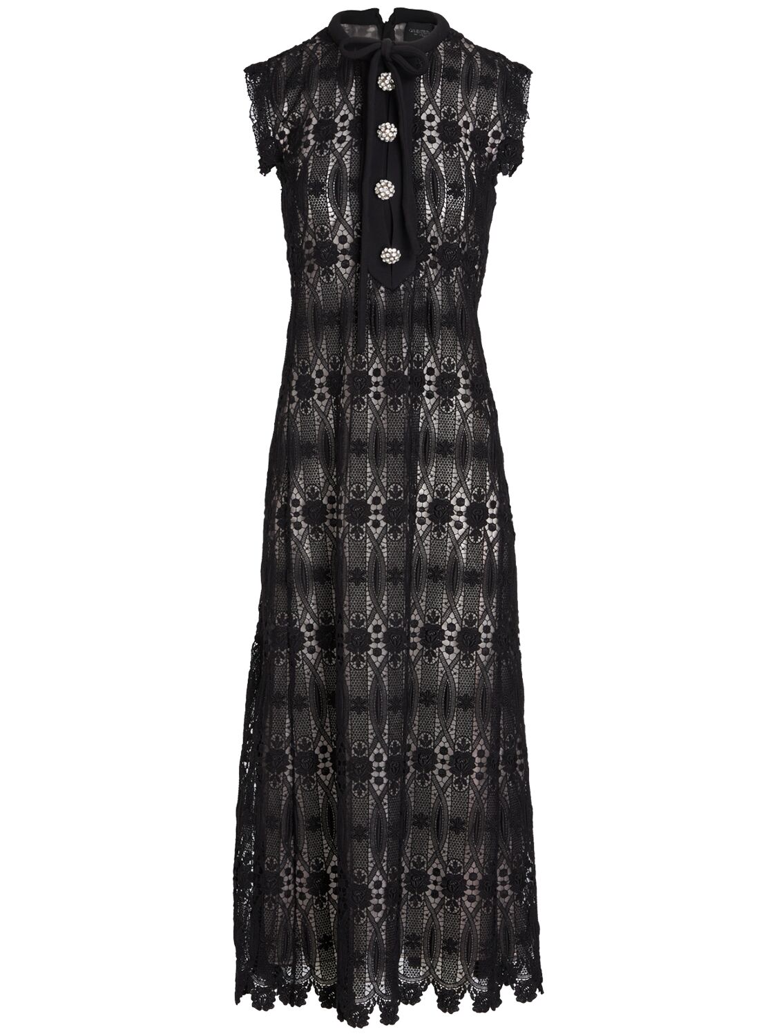 Giambattista Valli Embroidered Macramé Long Dress In Black